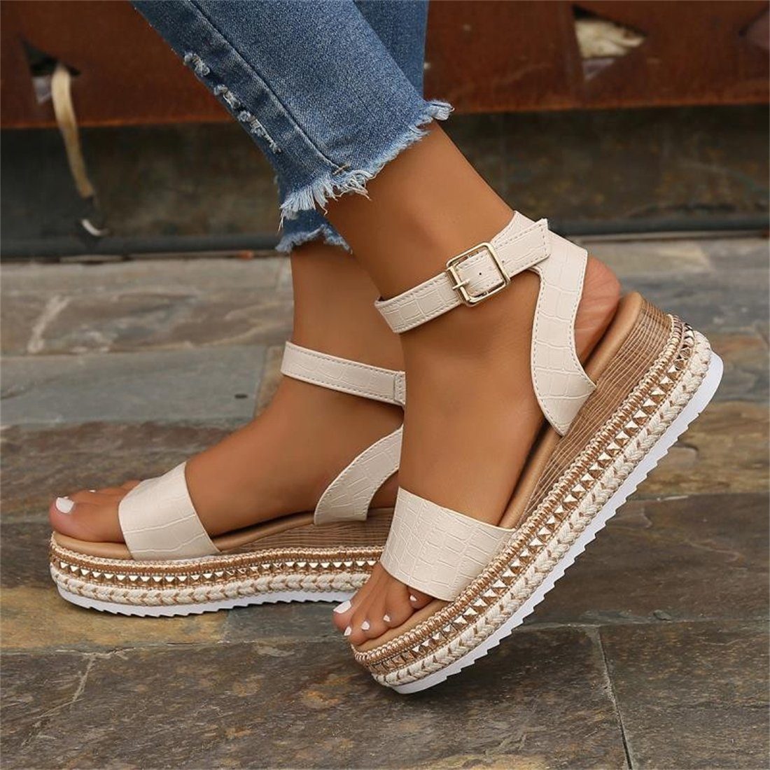 YOOdy~ Sommer bequeme Riemchensandale Strand Sommer Neu Mode Sandalen Riemchensandale