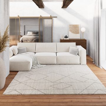 Teppich Pelle, Wecon home, Höhe: 18 mm, Kurzflorteppich, Rauten, Relief, Naturtöne, Wohn-, Schlafzimmer
