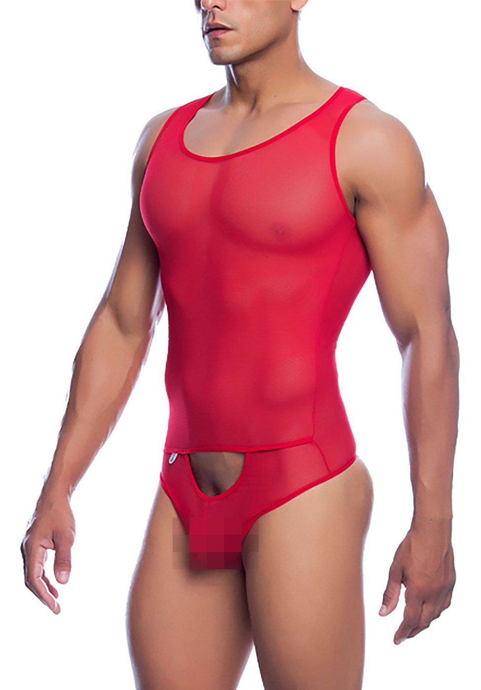 MOB Eroticwear Body Transparenter String-Body - rot (1-tlg) transparent