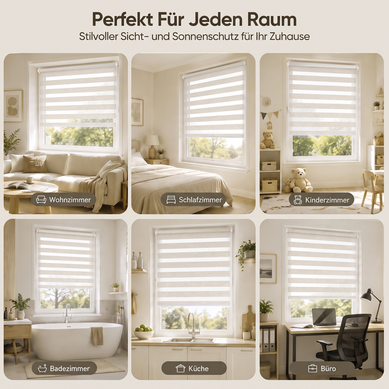 Doppelrollo Doppelrollo Klemmfix ohne Bohren Duo Rollo Leinenoptik Rollo Jalousie, Sekey, Klemmfix, für Fenster und Tür, freihängend mit Klemmträger, Seitenzugr – Bild 3 von 5
