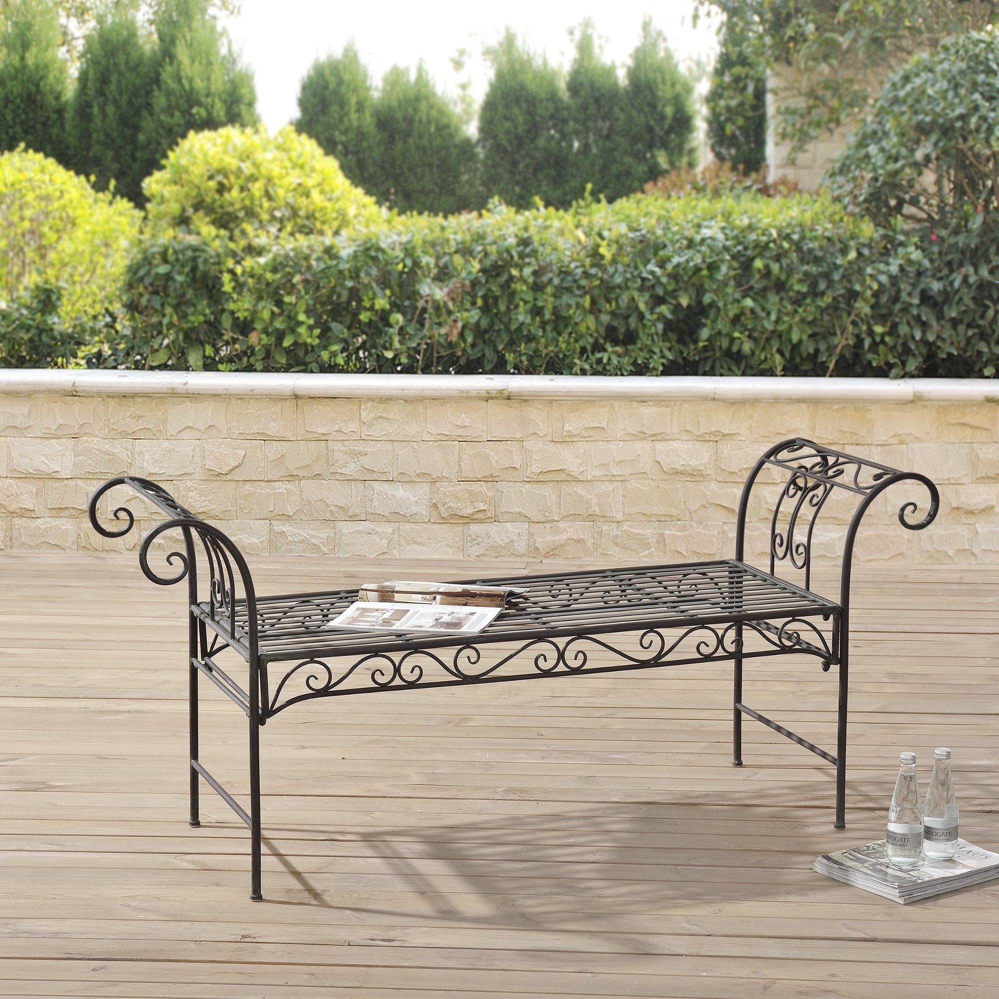 en.casa Gartenbank, »Cossila« Parkbank Sitzbank 70x147x46cm Metall Grün