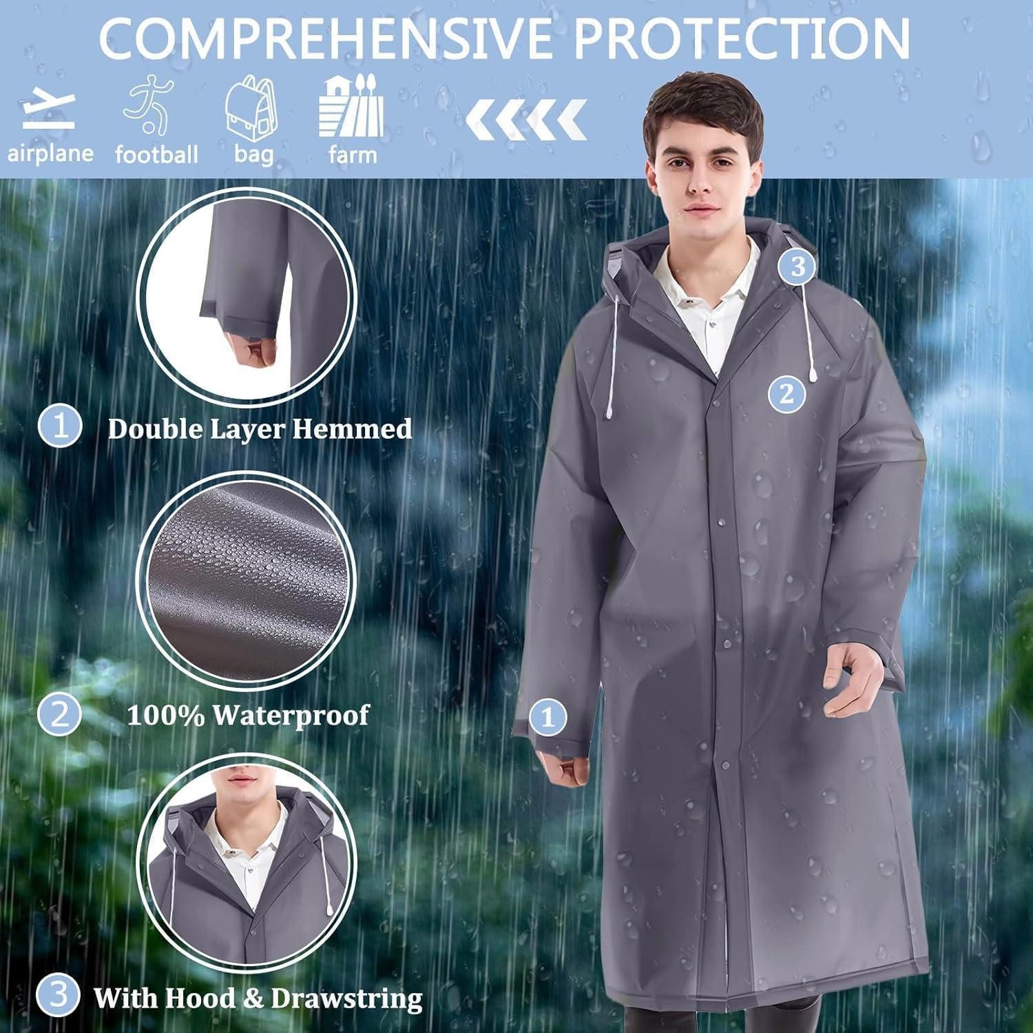 LuxusKollektion Regenmantel Regenponcho Wasserdicht Wiederverwendbar Damen L-5XL Große Größen Grau