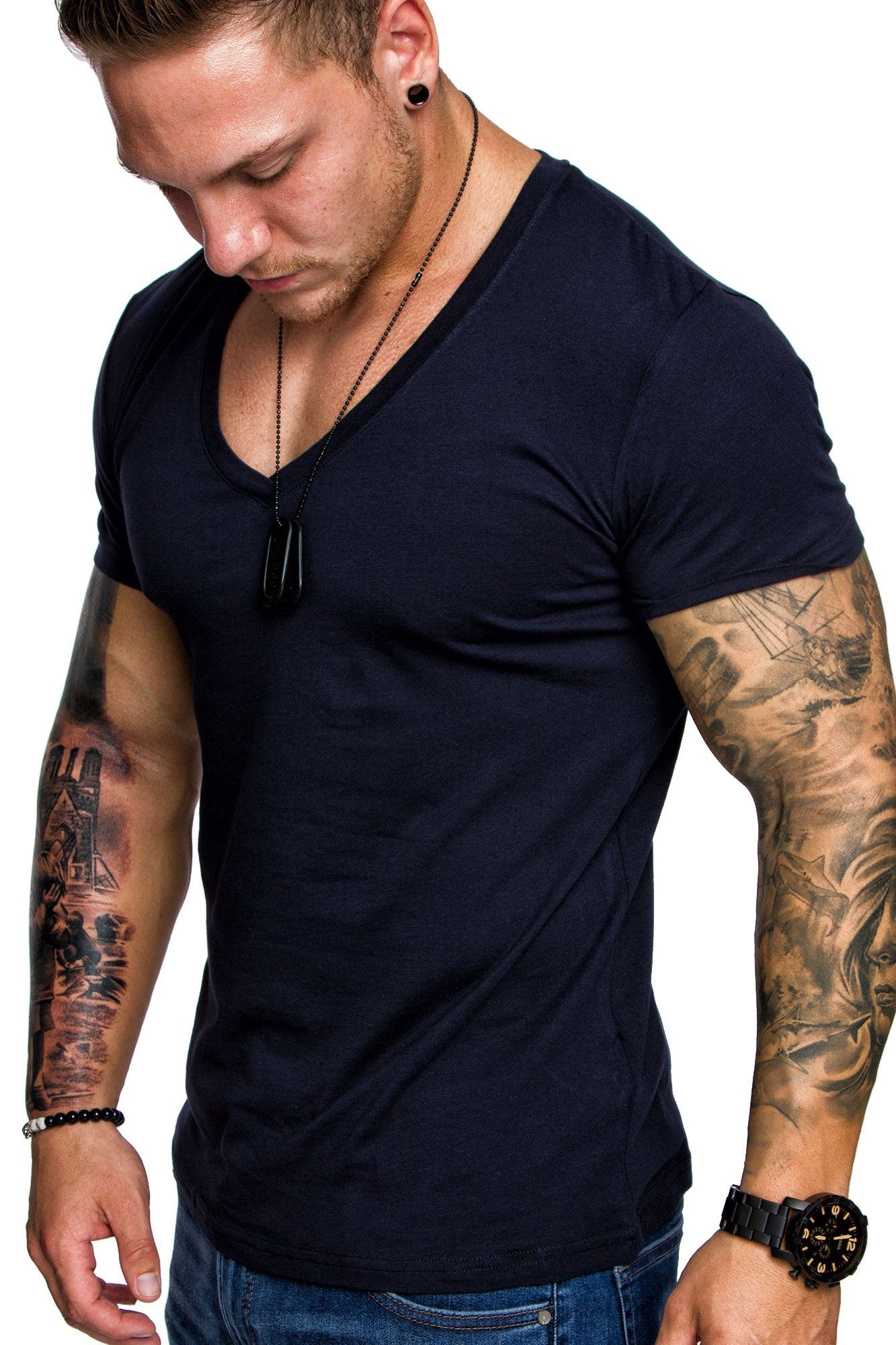 Amaci&Sons T-Shirt EUGENE Basic T-Shirt mit V-Ausschnitt Herren Einfarbig V günstig online kaufen