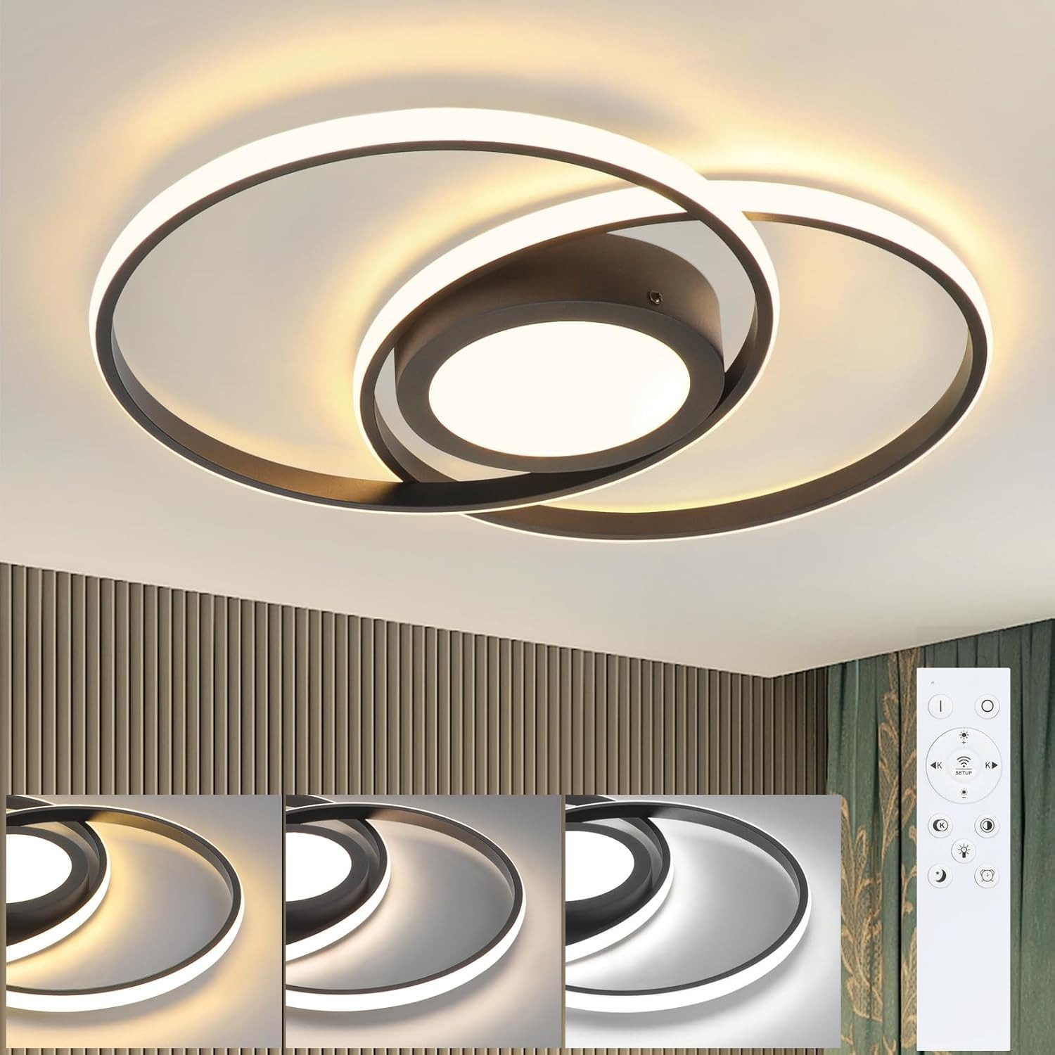 ZMH LED Deckenleuchte Dimmbar Modern 48W mit Fernbedienung Flur Schlafzimme günstig online kaufen