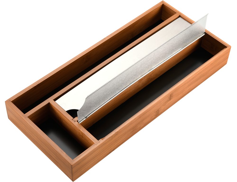 KESPER® Folienspender Schubladen-Folienspender mit praktischen Abreißkanten aus Edelstahl, (1-St), aus FSC®-zertifiziertem Bambus, mit 4 Fächern, Maße ca.: 42x19x5,4 cm
