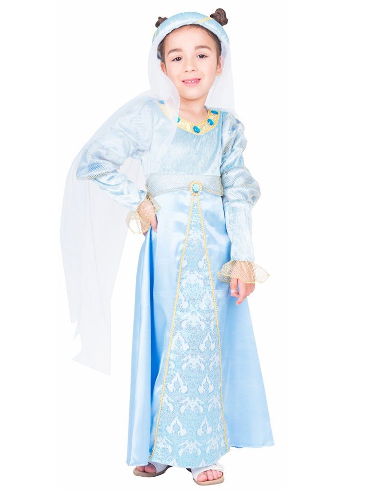 Funny Fashion Burgfräulein-Kostüm "Binia" für Mädchen - Hellblau, Mittelalter Prinzessin mit Schleier