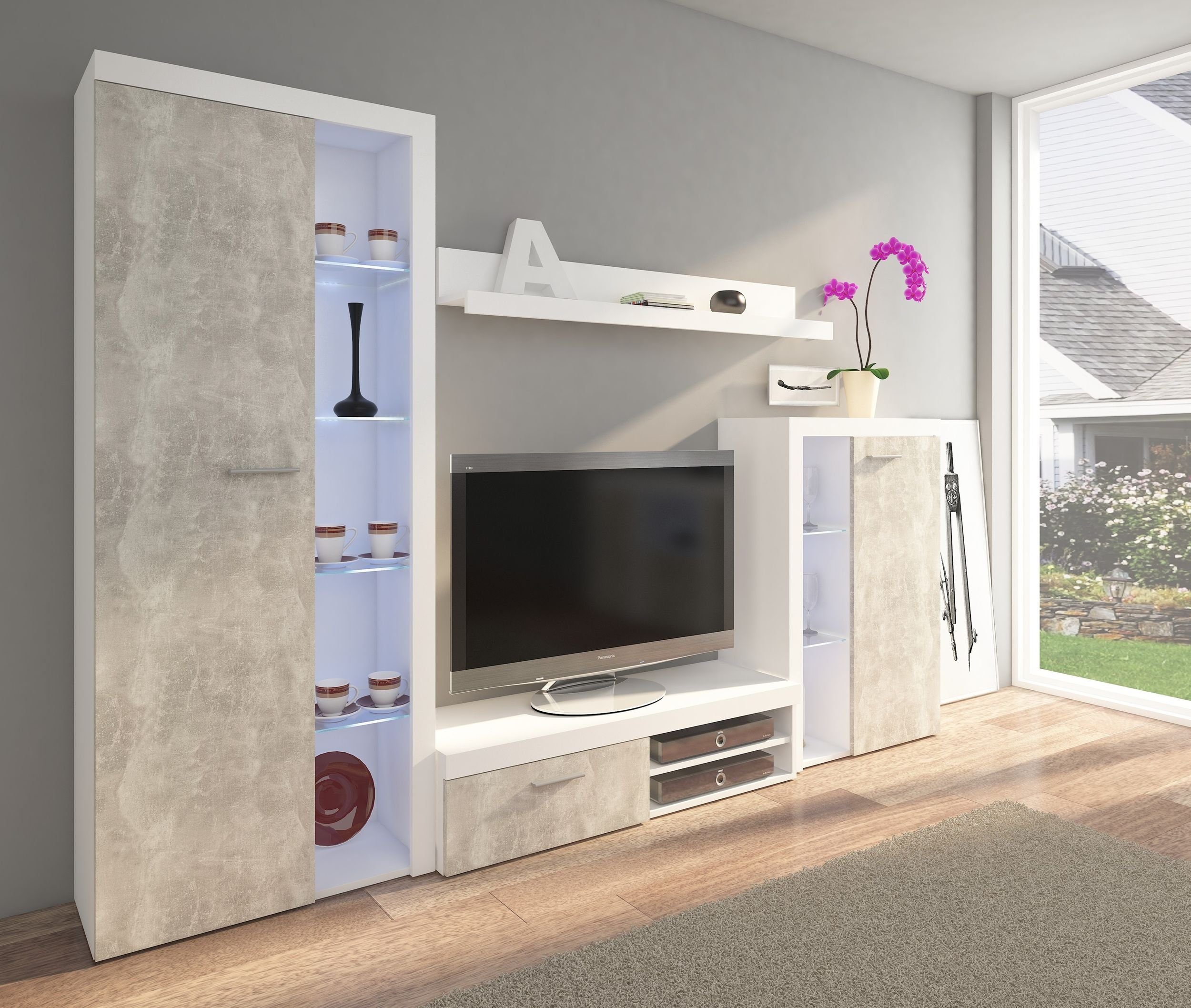 Küchen-Preisbombe Wohnwand Rumba Schrankwand Anbauwand Wohnzimmer Weiss mat günstig online kaufen