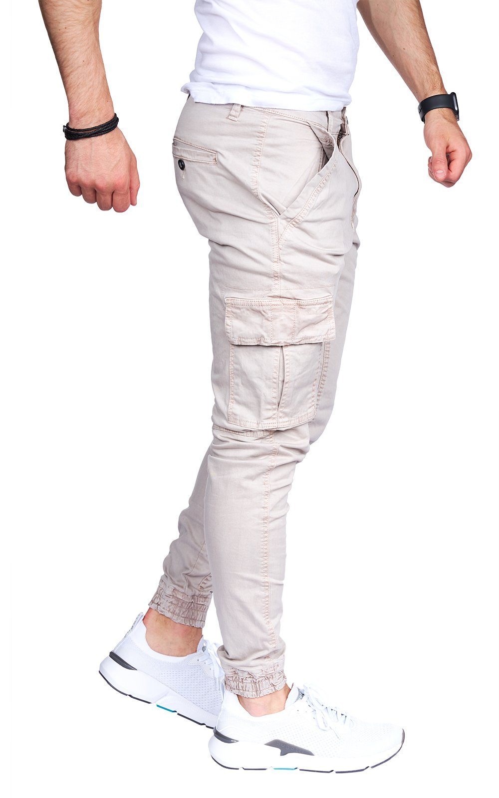 Cargohose Hose Chino männer Styleko Cargohose Styleko Beige-Guertel Cargohose 8008 Herren Cargohose