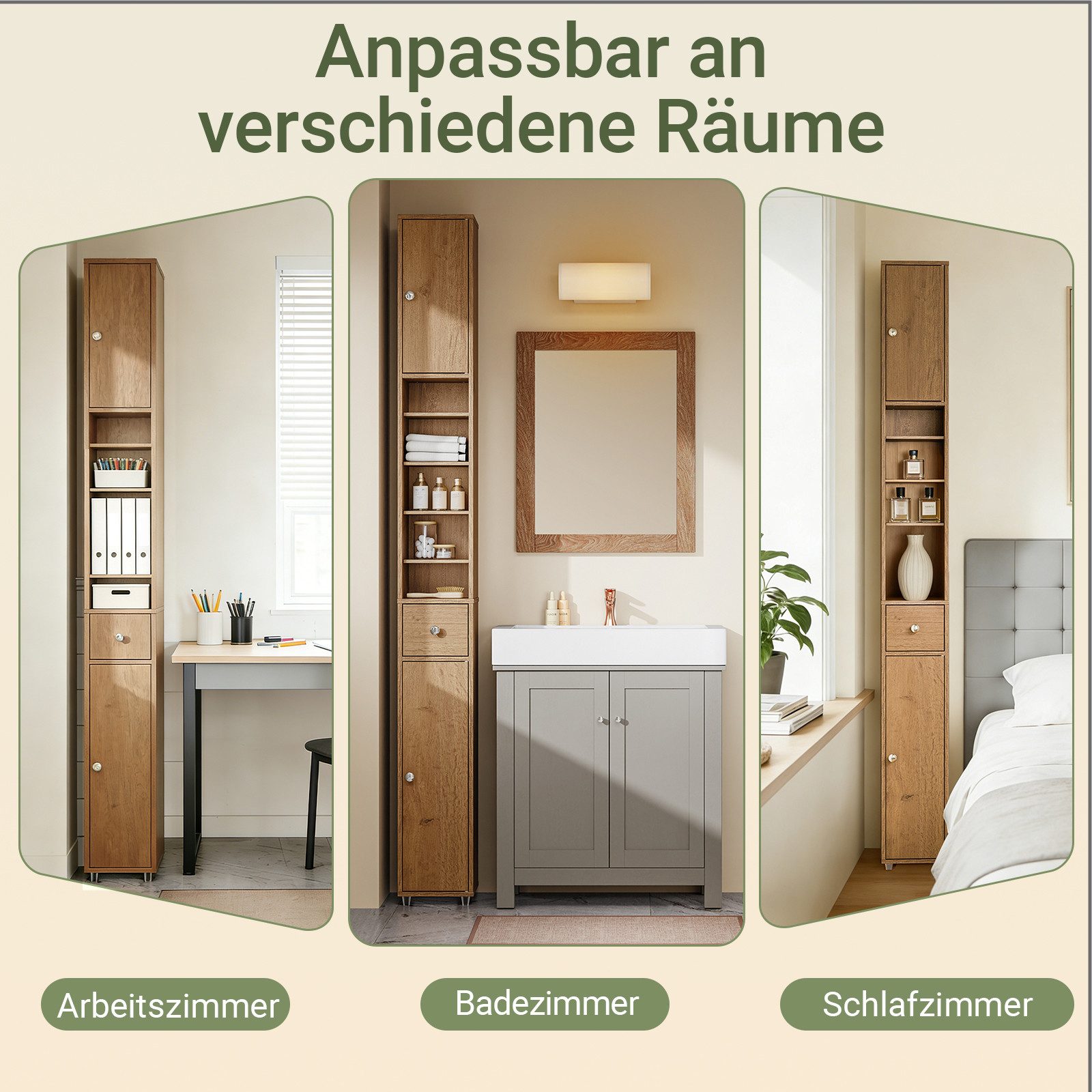 SoBuy Hochschrank BZR34, Badschrank schmal, Badezimmermöbel, Wasserabweisender Badzimmerschrank mit verstellbare Ablagen Badkommode schmal Badezimmer