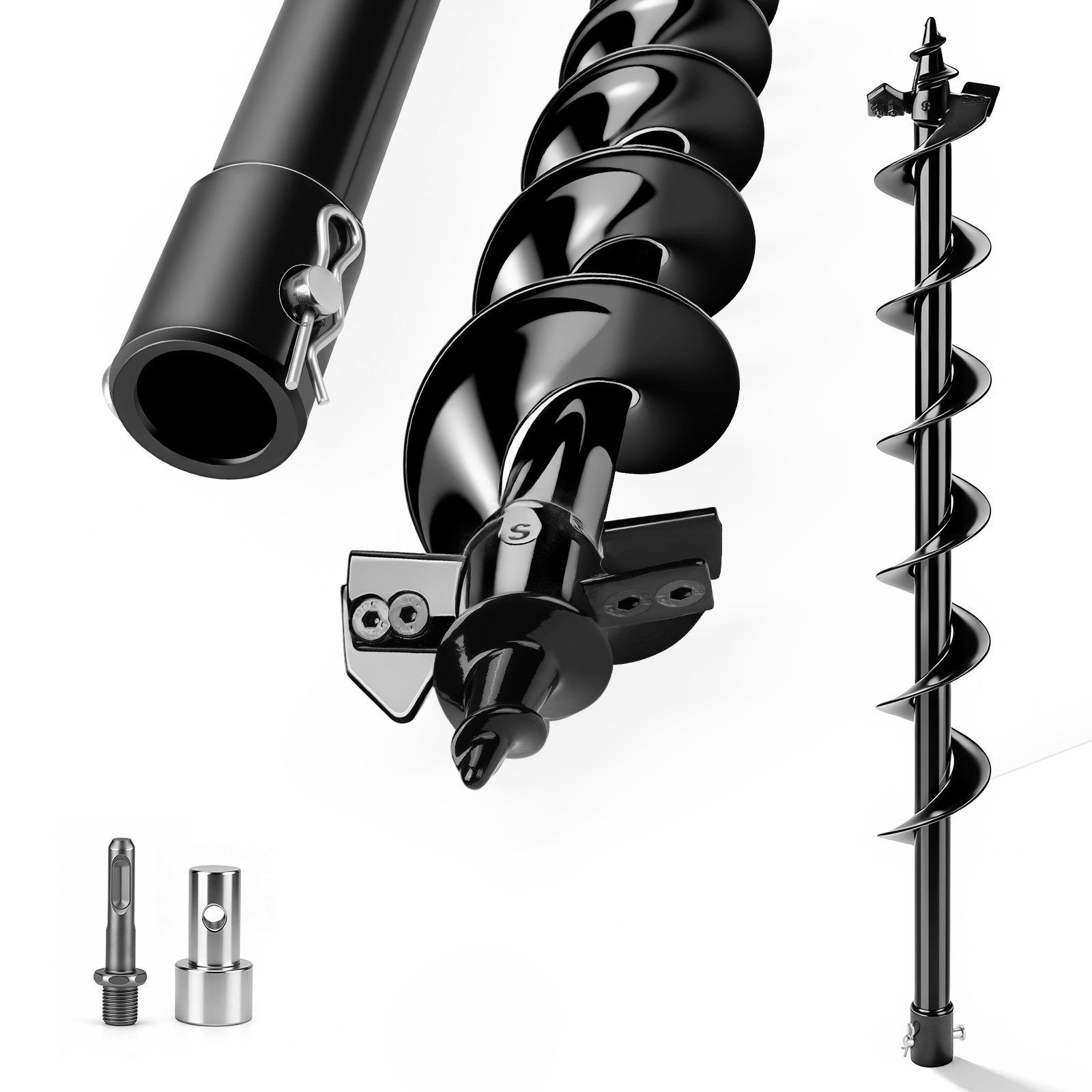 XERSEK Erdbohrer 80cm Pflanzbohrer mit Grabzähnen für Bohrgerät, Ø8-30cm, Gartenbohrer, (Brunnenbohrer mit SDS-Plus Adapter, Wolframstahl-Bohrer, HRC 70–81), Spiralbohrer für Erdbohrgerät Bohrhämmer in Gartenarbeiten Bauarbeiten