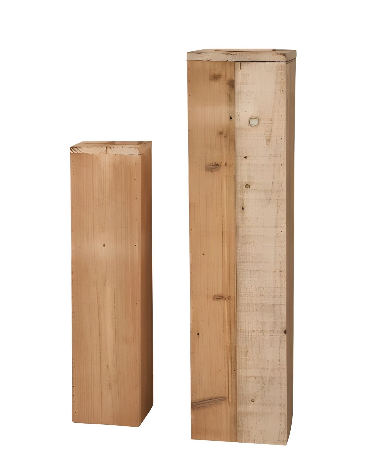 Dekoleidenschaft Dekosäule "Rustikal" aus recyceltem Holz, 60 + 79 cm hoch, Holzsäule, Podest (2 St., im Set), Blumenständer, Pflanzensäule, Dekoständer, Blumensäule