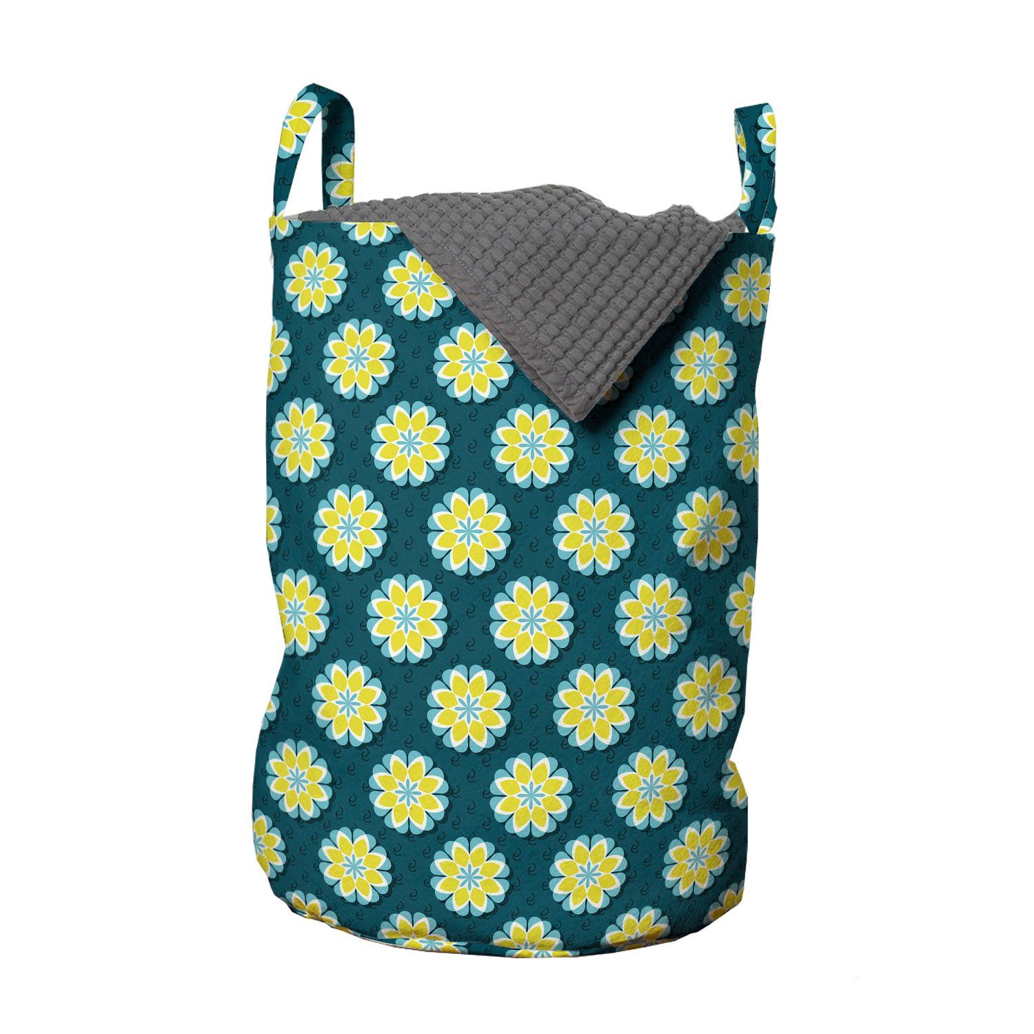 Abakuhaus Wäschesäckchen Wäschekorb mit Griffen Kordelzugverschluss für Waschsalons, Blumen Retro Frühlings-Blumen-Muster