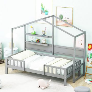 HAUSS SPLOE Kinderbett 90 x 200 cm Schlafsofa mit lustigem Dach und Sicherheitszaun, Grau