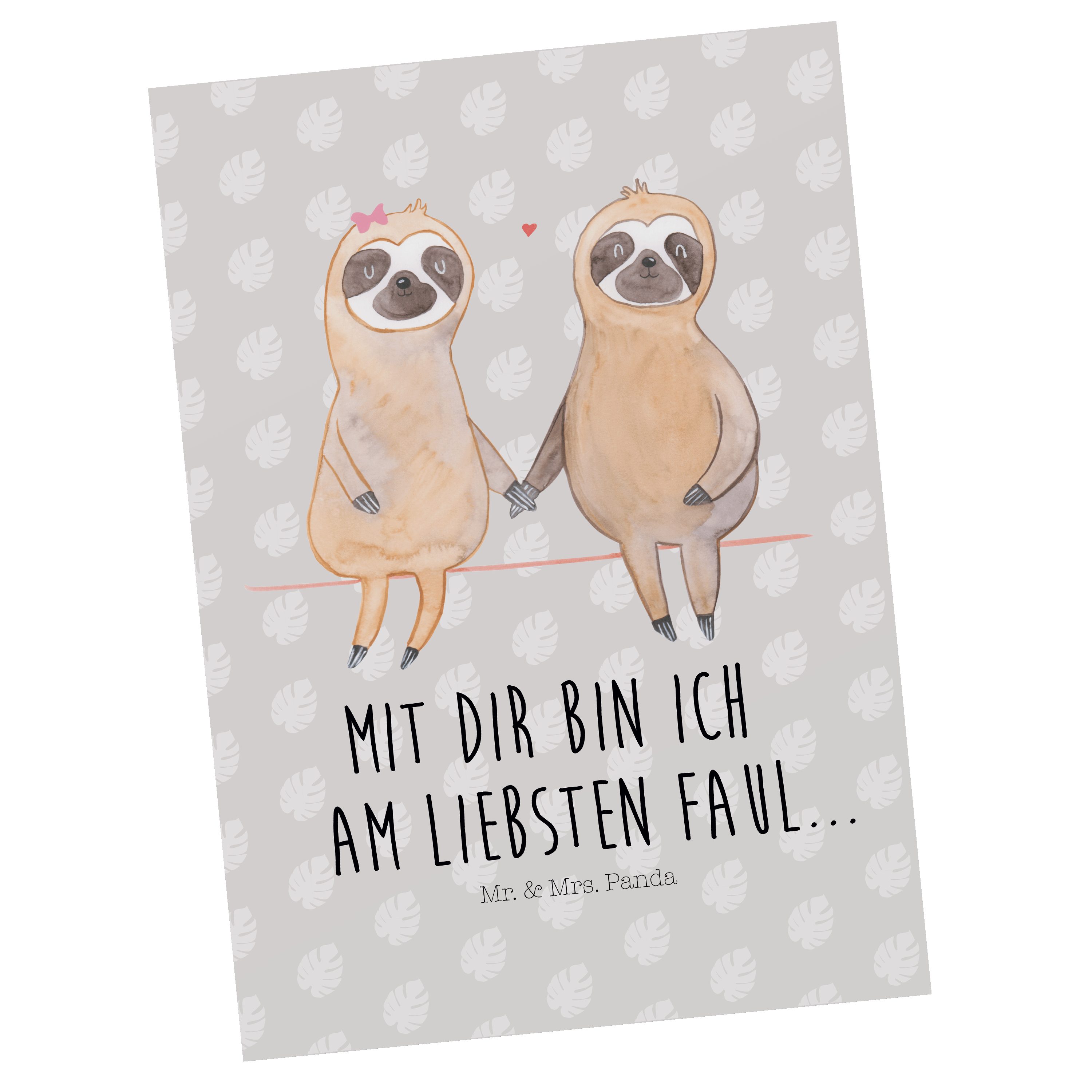 Mr. & Mrs. Panda Postkarte Faultier Pärchen, Grußkarte, Grau Pastell, Ansichtskarte, Lieblingsti, Faultier Pärchen Motivkarte