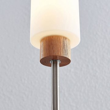 Lindby Stehlampe Nicus, Leuchtmittel nicht inklusive, Modern, Eichenholz, Glas, Stahl, eiche hell, opalweiß, 1 flammig, E27