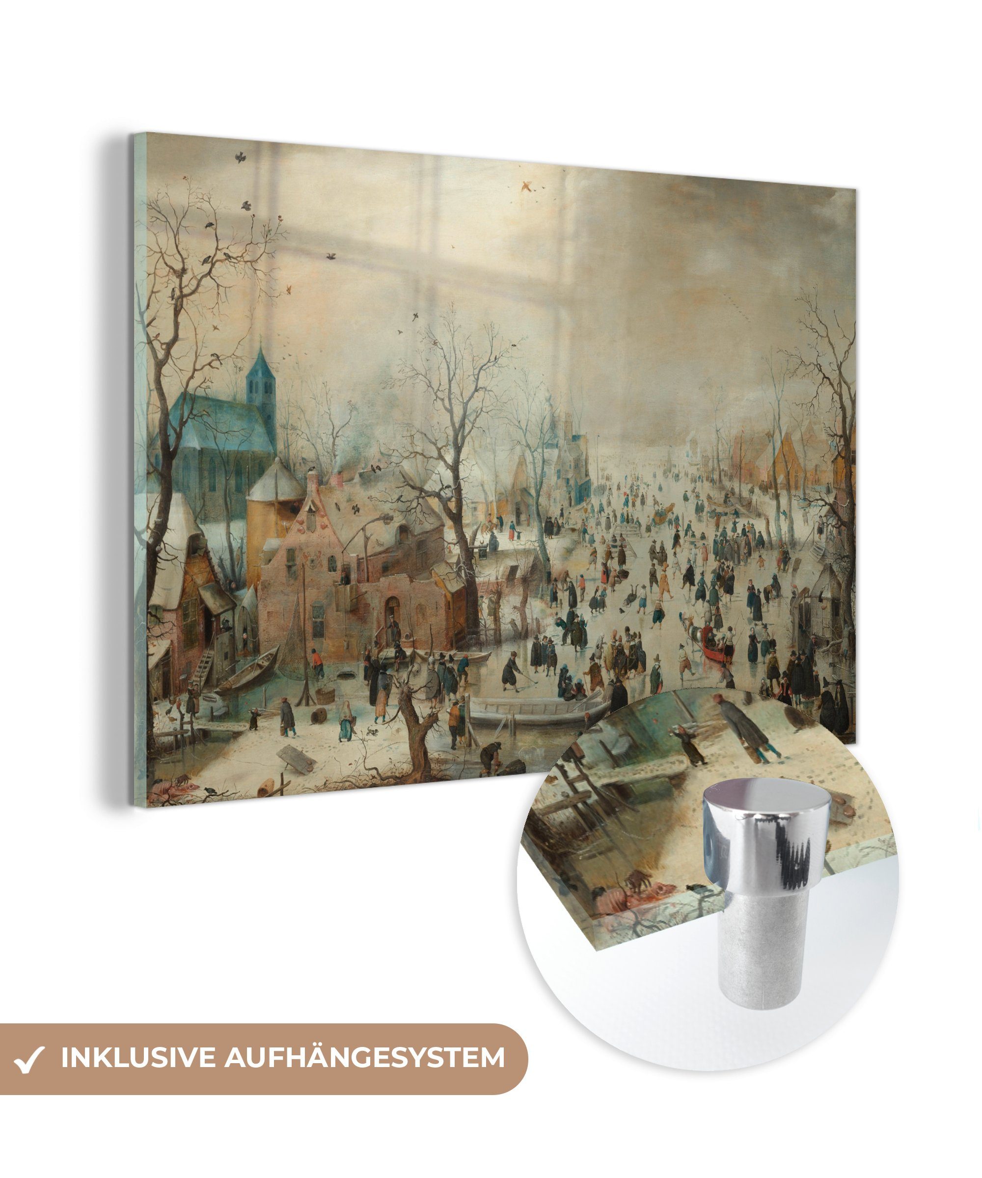 MuchoWow Acrylglasbild Winterlandschaft mit Eisvergnügen - Gemälde von Hendrik Avercamp, (1 St), Acrylglasbilder Wohnzimmer & Schlafzimmer