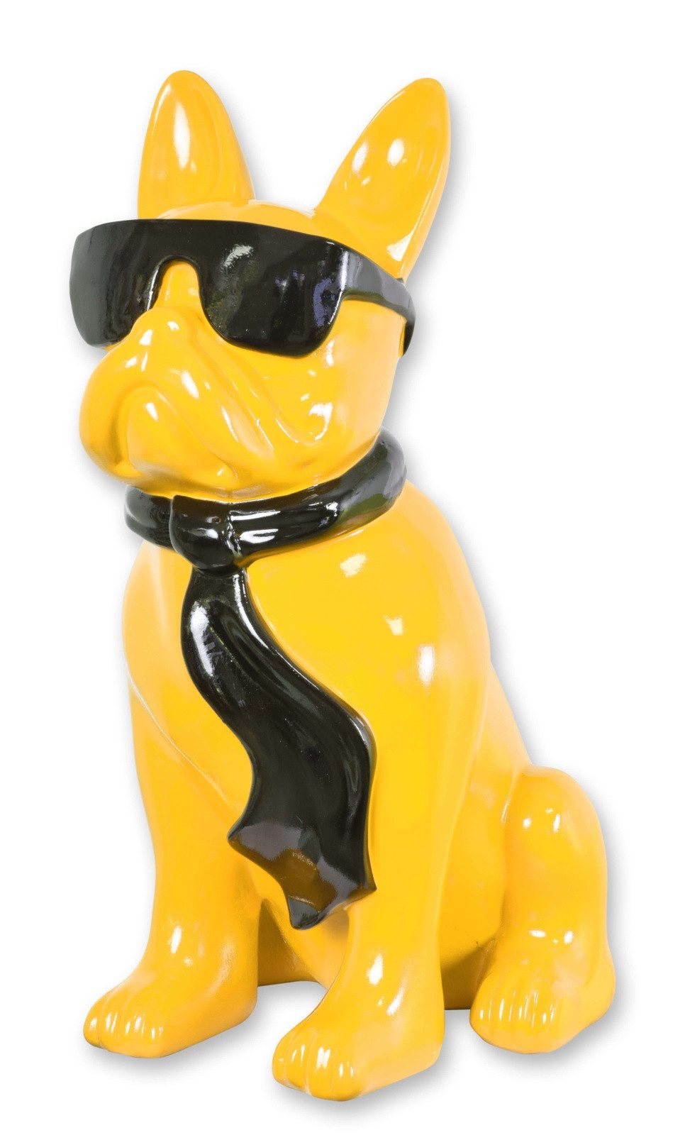 Aubaho Dekoobjekt Skulptur Bulldogge mit Sonnenbrille – gelb Replikat Retro Design Dekor