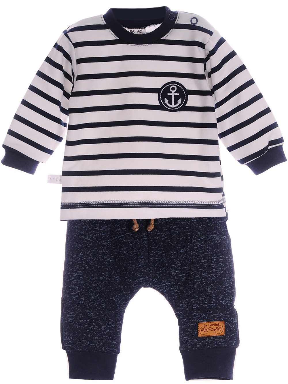 La Bortini Freizeitanzug Anzug Langarmshirt und Hose Set für Babys und Kinder gestreift, gestreift, mit Anker, 56 62 68 74 80 86 92 98