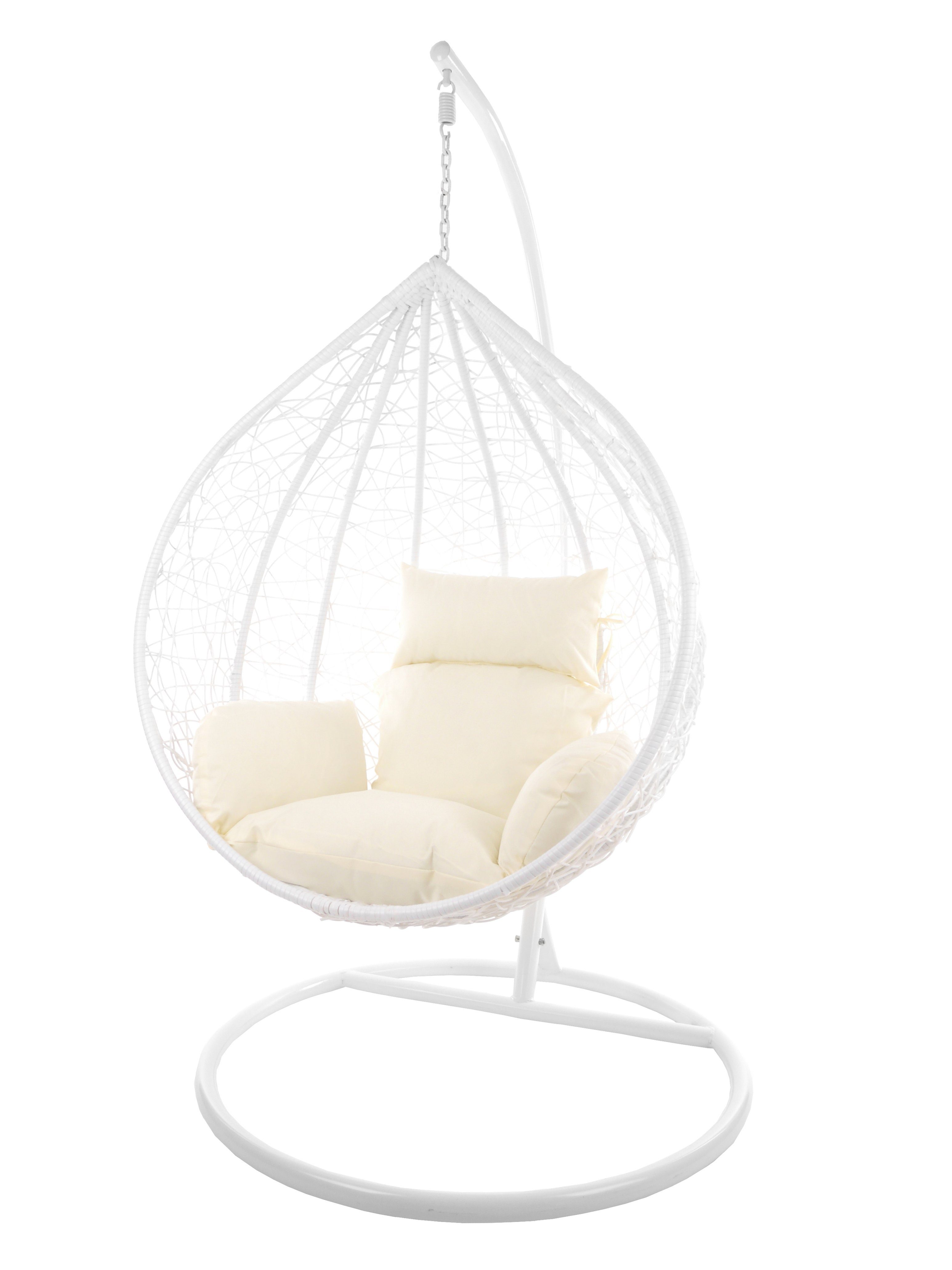 KIDEO Hängesessel Hängesessel MANACOR, weißer Korbsessel mit Gestell und Kissen, XXL, mit Gestell und Kissen