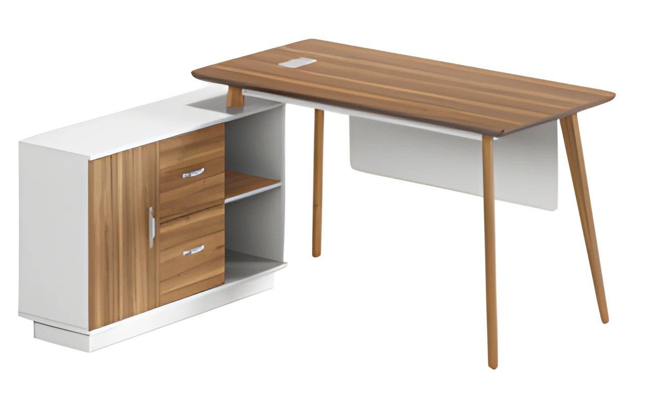 Xlmoebel Eckschreibtisch Eckschreibtisch aus massivem Holz in Weiß mit Stauraum, Made in Europa