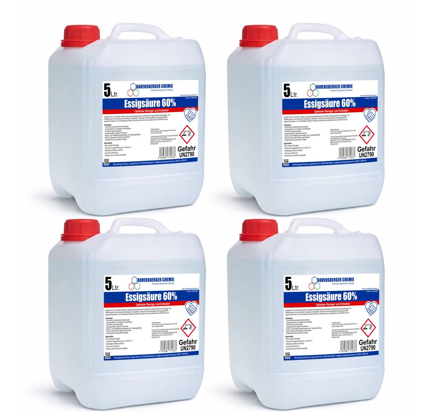 Ravensberger Chemie Essigsäure 60% - für Haushalt, Garten & Industrie Essigreini