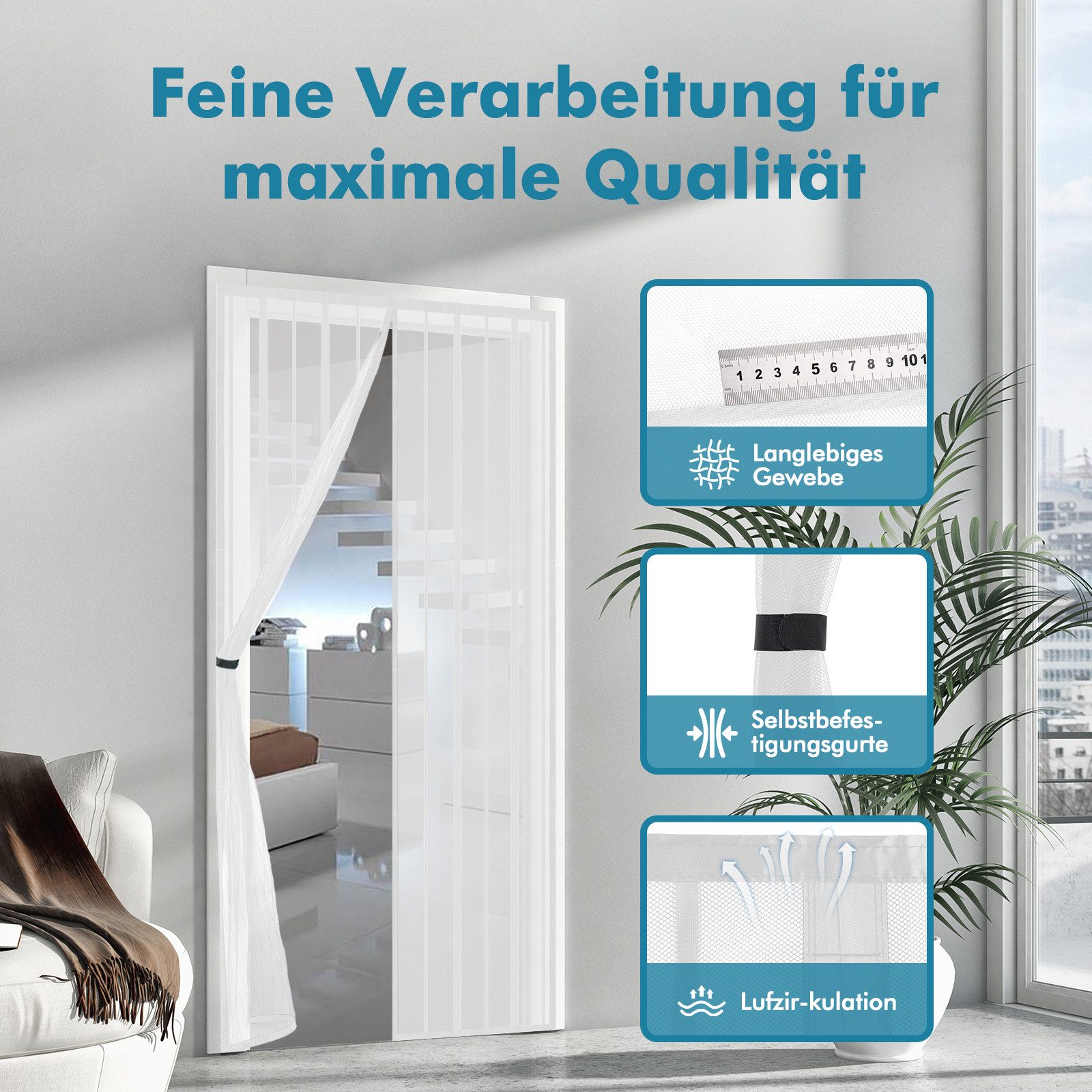 Sekey Insektenschutz-Tür Magnetisches Fliegengitter Türvorhang für Balkon- und Terrassentür, weiß, ohne Bohren, Insektenschutz