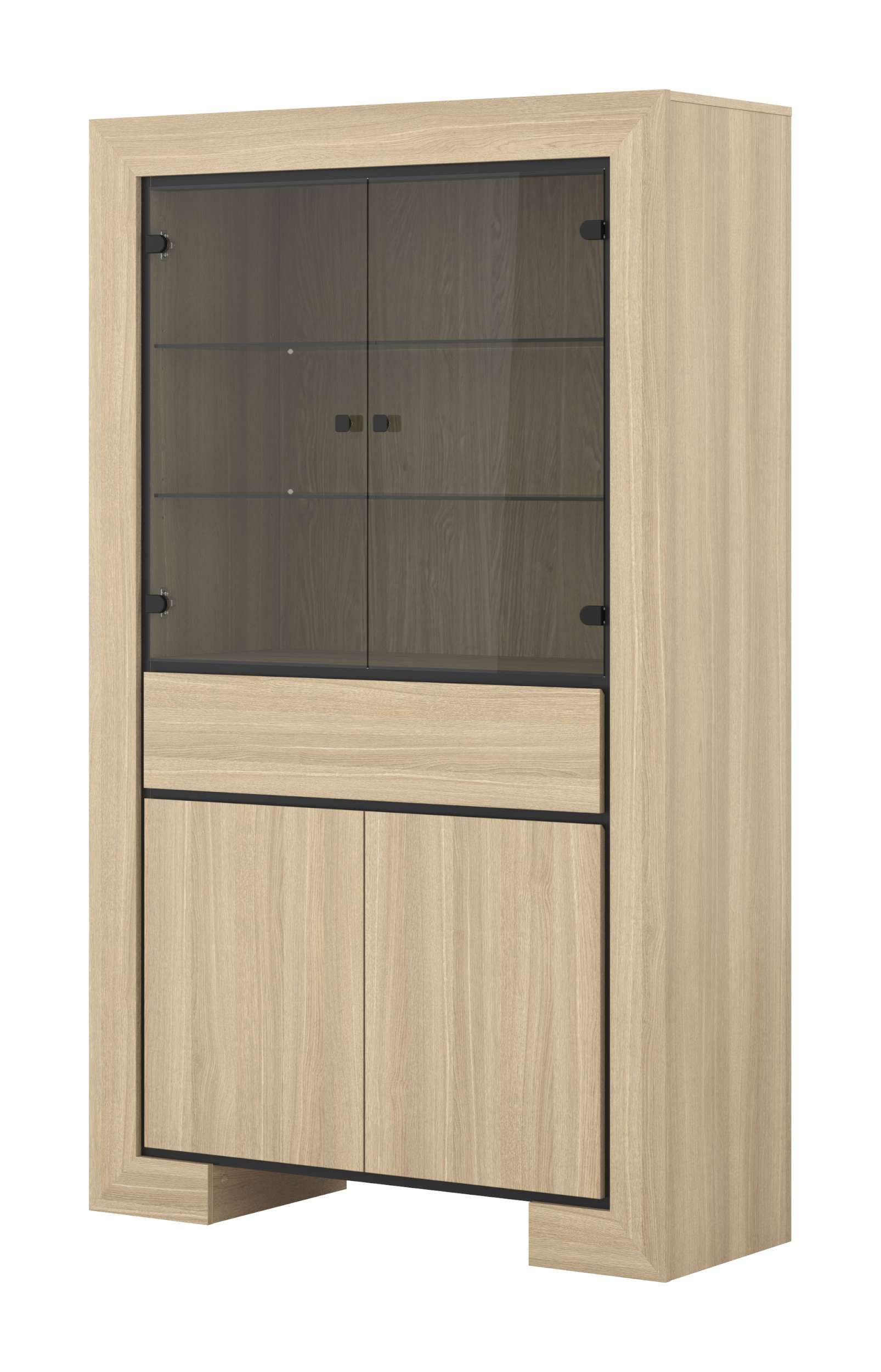 99rooms Vitrine Jena (Standvitrine, Hängevitrine, Wohnmöbel) mit 2 Glaseinlegeböden, Schublade, 3 Fächer, Einlegeboden, Soft-Close