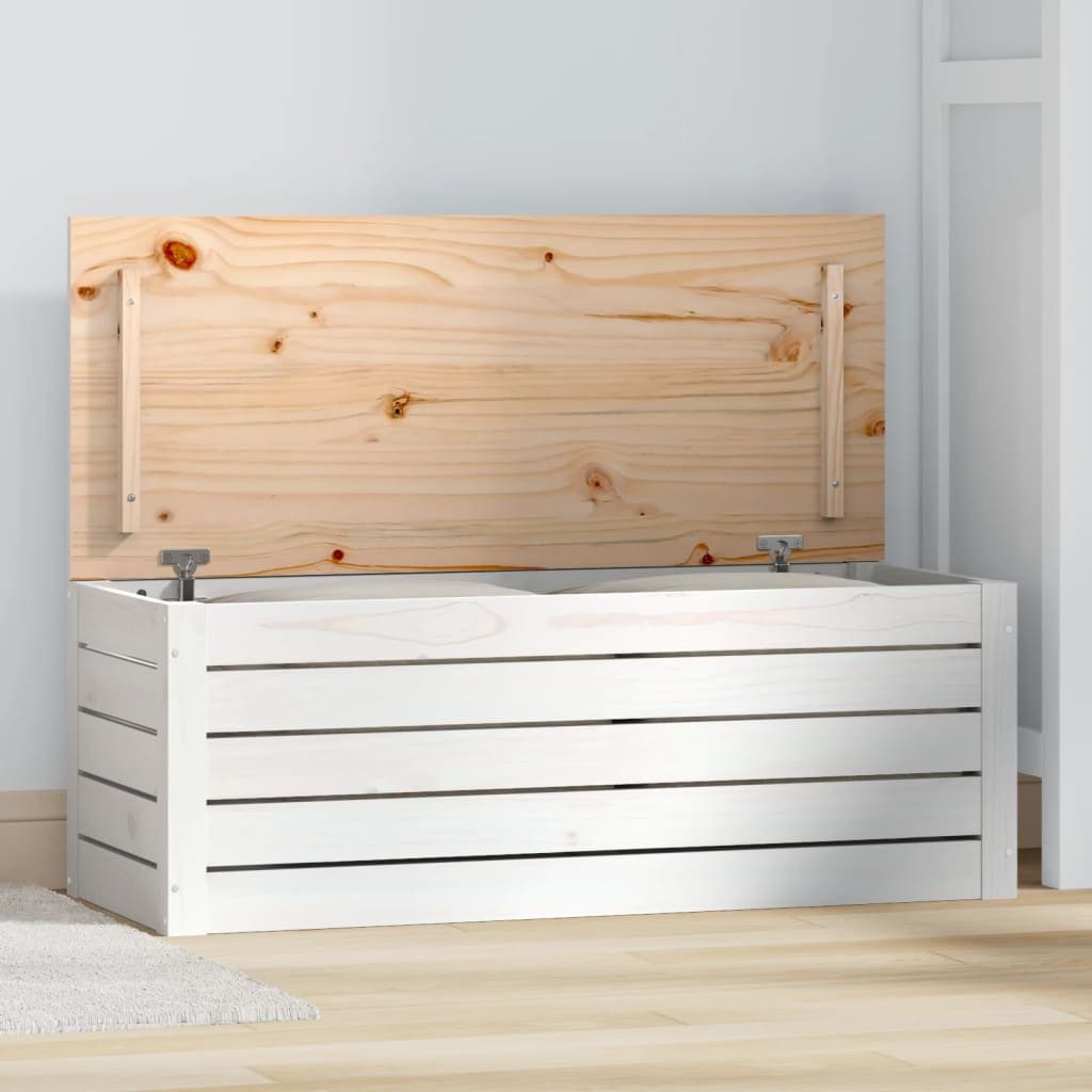 furnicato Truhe Aufbewahrungsbox aus massivem Kiefernholz Weiß 89 x 36,5 x 33 cm (1 St), Stabile Truhe mit Deckel und viel Stauraum für Kissen im Zuhause