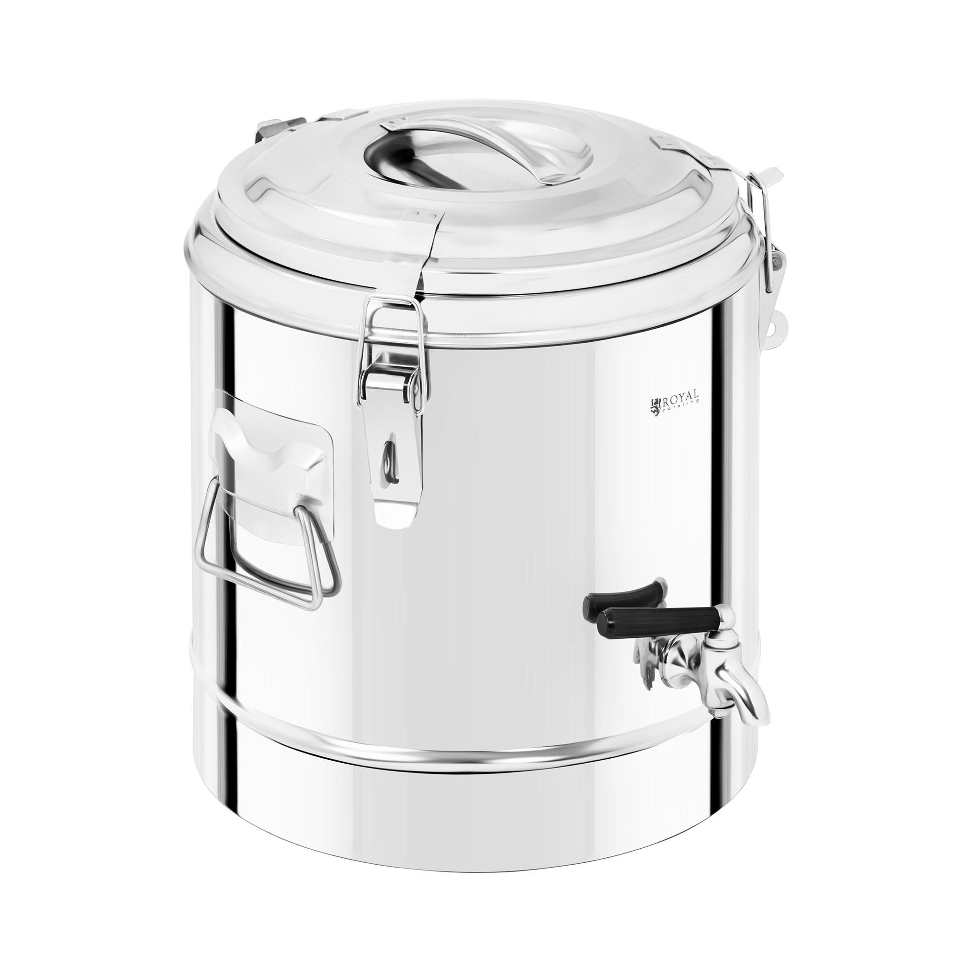 Royal Catering Thermobehälter Thermobox Warmhaltebehälter Ablasshahn 12 L, Edelstahl, verschiedene Größen