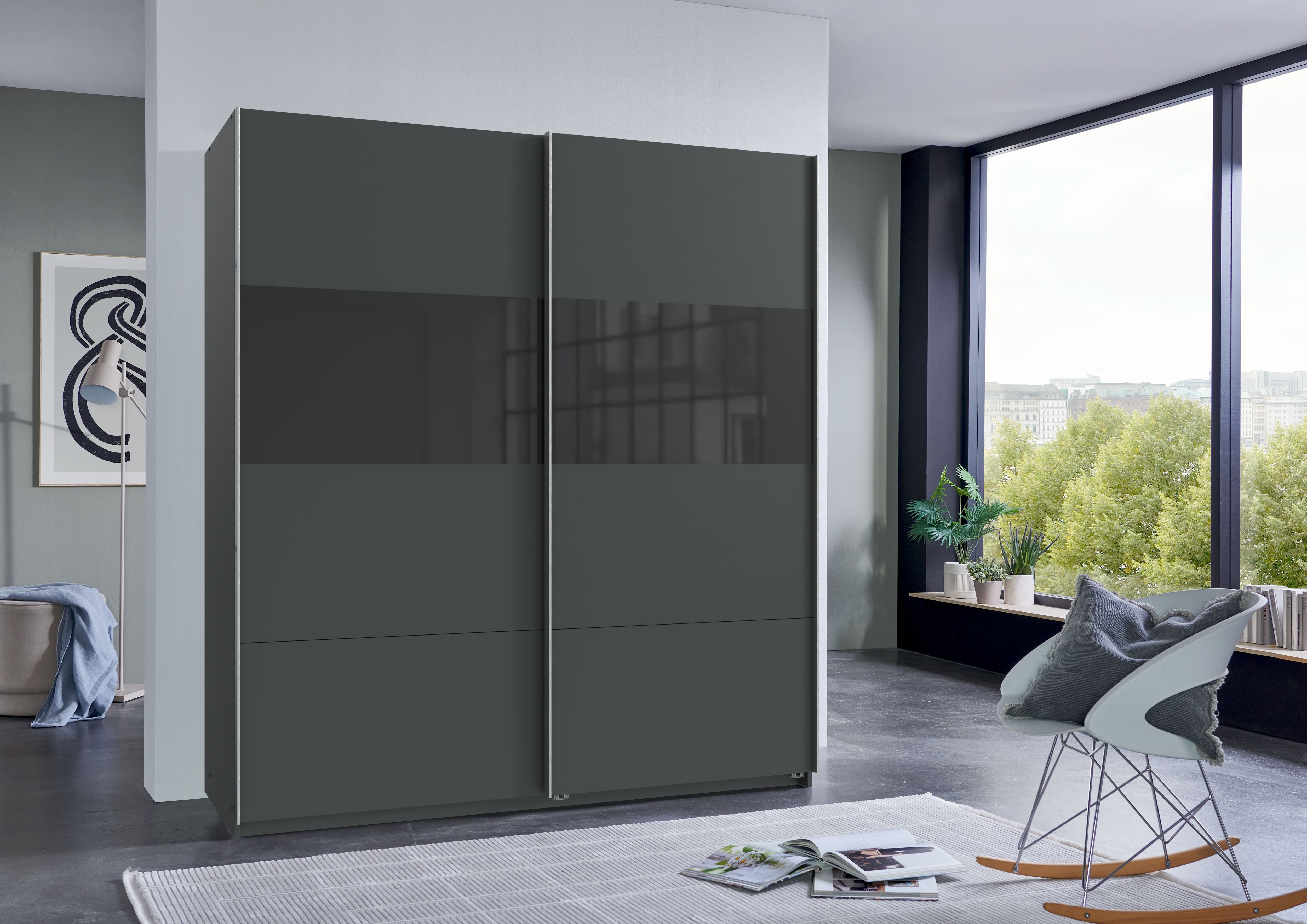 Wimex Schwebetürenschrank Bramfeld Kleiderschrank mit Glaselementen und zusätzlichen Einlegeböden