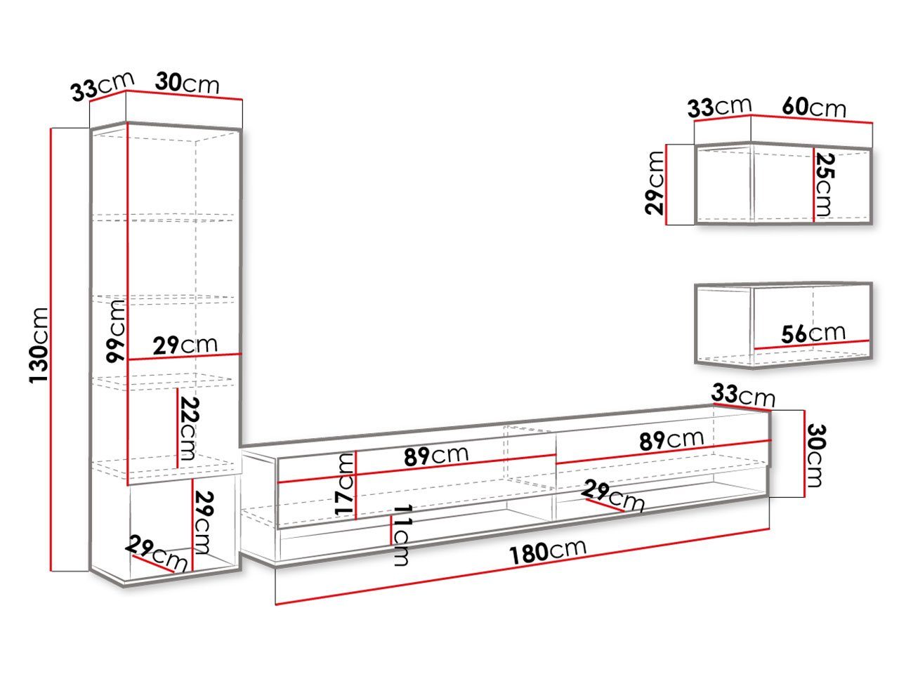 TV-Lowboard, Vitrine), Hochglanz Weiß Wotan Weiß Anbauwand 2x (4er-Set, / Hängeschrank, MIRJAN24 Wohnwand Schrankwand, Fernsehschrank, Wotan Amadeo, + /