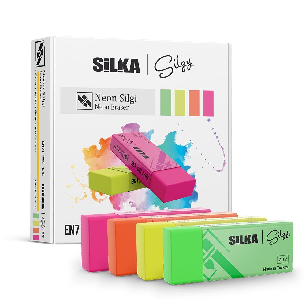 SiLKA Radiergummi Silka 20 Stück Neon Radierer Radiergummi, Craft Eraser EN71