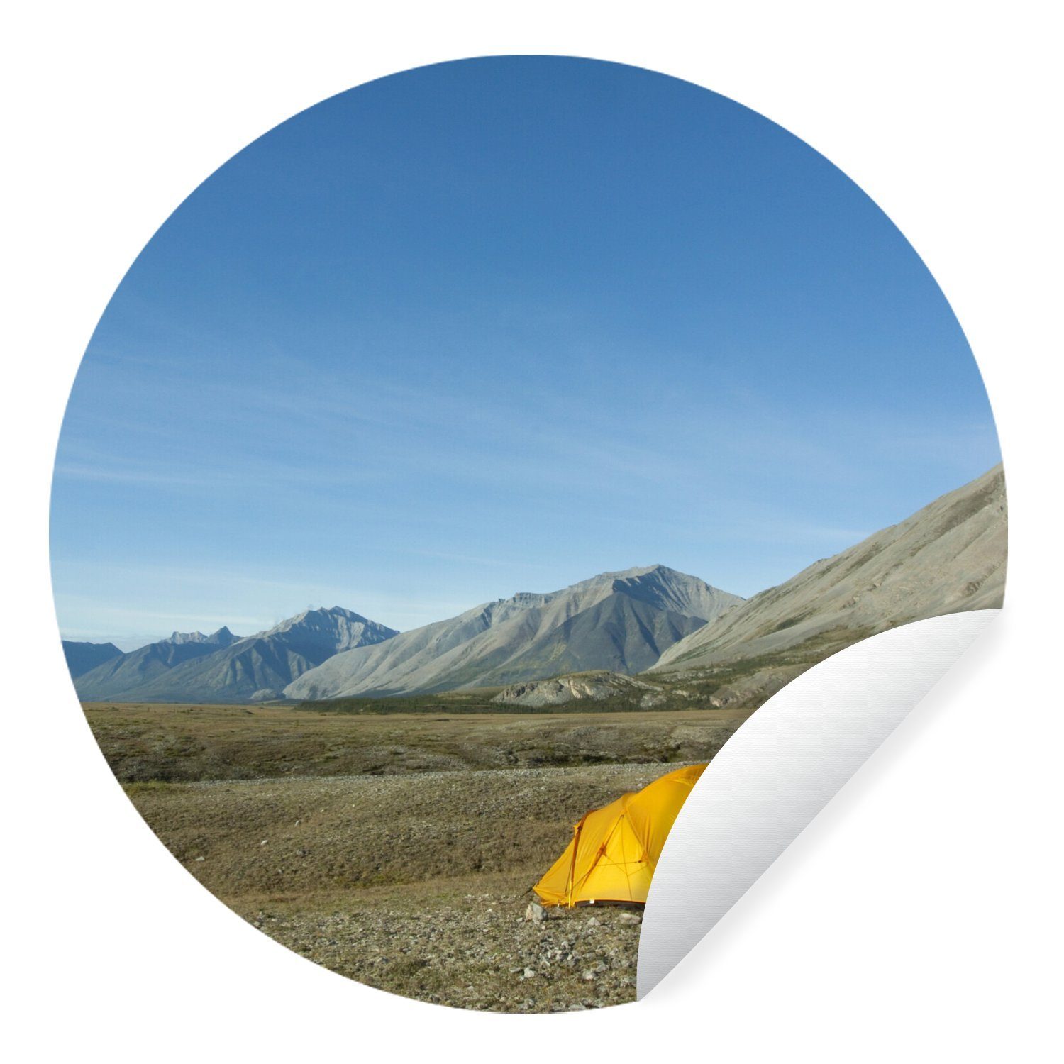 MuchoWow Wandsticker Gelbes Zelt in der Tundra (1 St), Tapetenkreis für Kinderzimmer, Tapetenaufkleber, Rund, Wohnzimmer