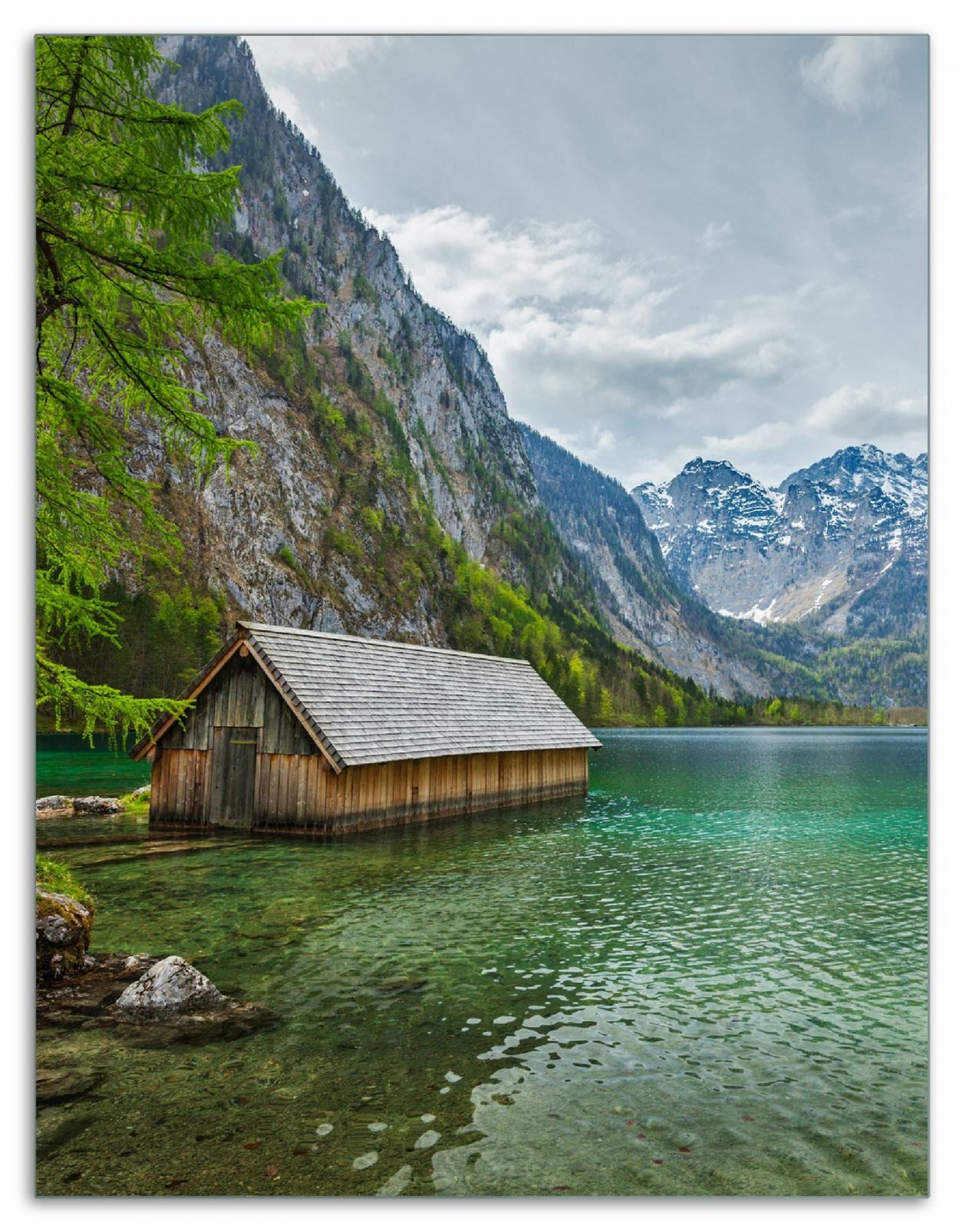 Wallario Herd-Abdeckplatte Berghütte an See, ESG-Sicherheitsglas, (Glasplatte, 1 tlg., inkl. 5mm Noppen), verschiedene Größen