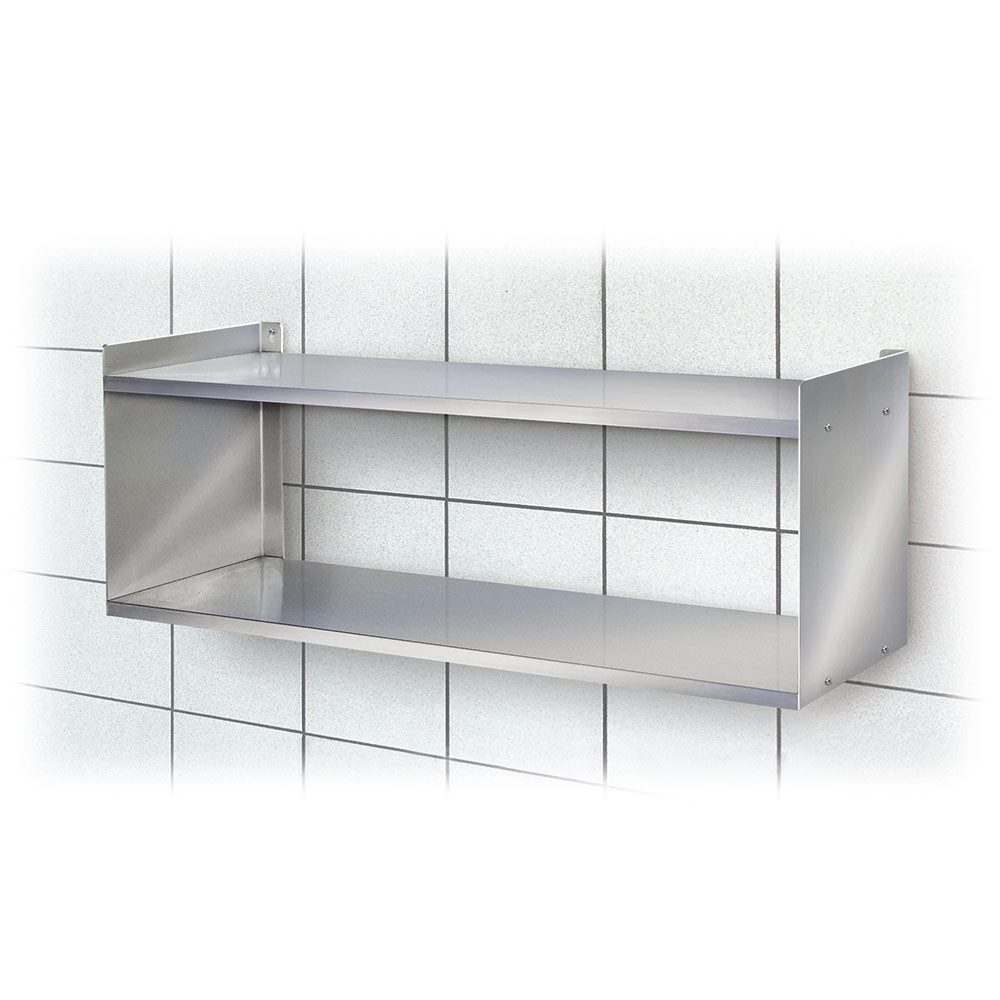 BRB-Lagertechnik Aufbewahrungssystem Edelstahl-Wandregal mit 2 Böden, BxTxH 700x250x360 mm, Edelstahl, Ideal für Küche, Gastronomie, Lebensmittelbetriebe und Labor