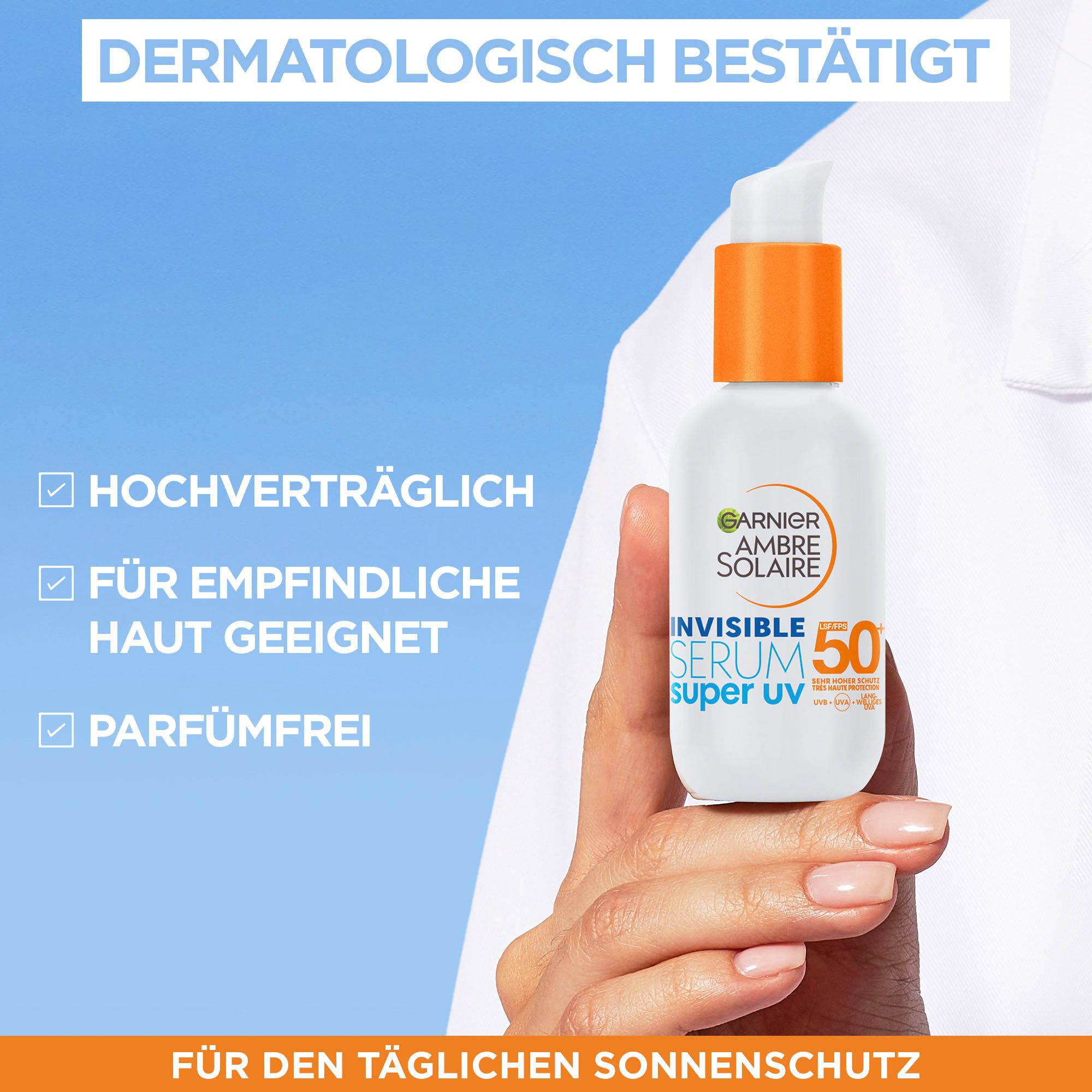 GARNIER Sonnenschutzpflege AMBRE SOLAIRE INVISIBLE SERUM SUPER UV LSF50+, für das Gesicht, mit Gel-Textur, ultra-leichte, unsichtbare Formel – Bild 4 von 5