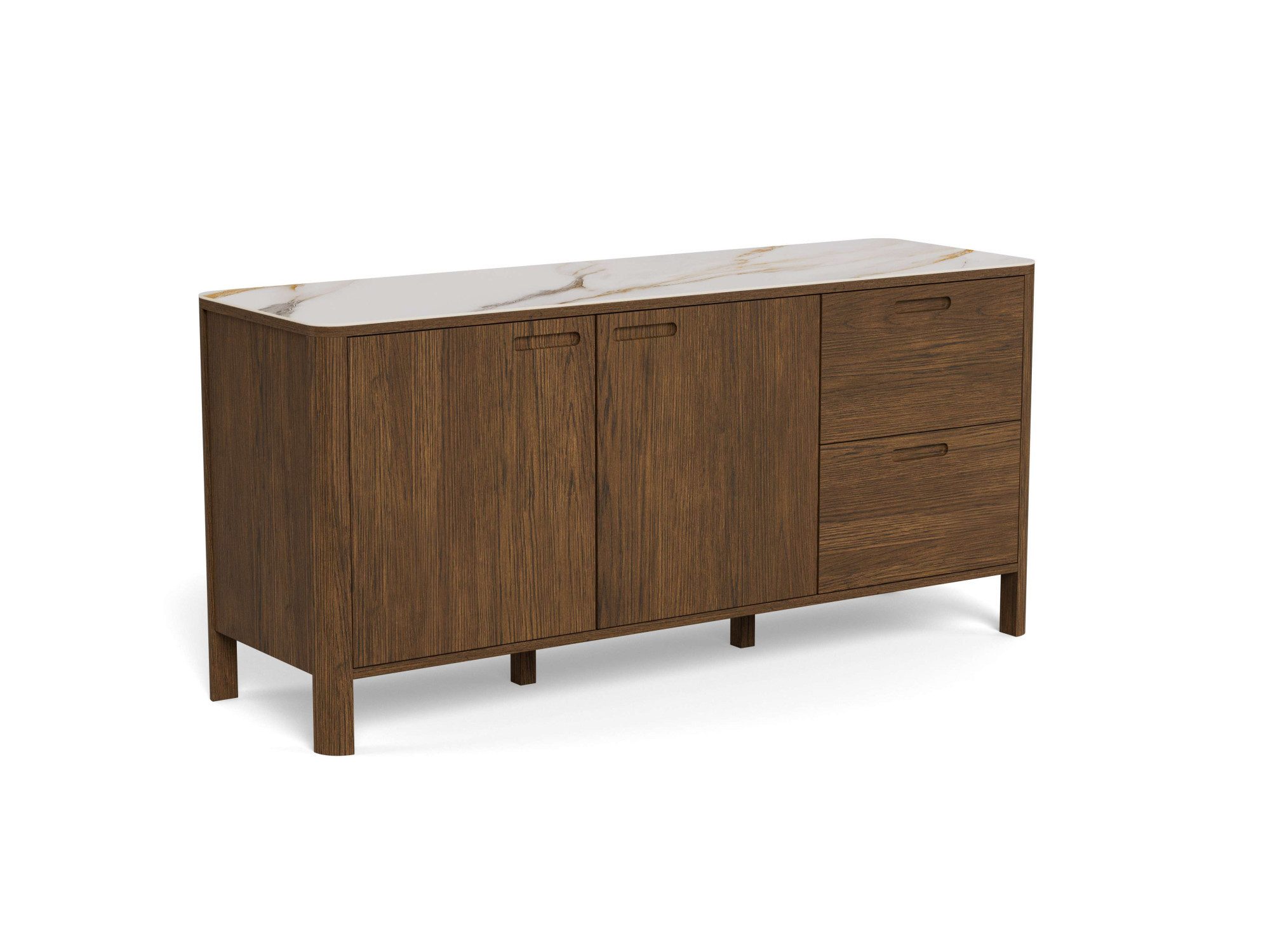 ACTONA GROUP Schrankmodule Southampton Anrichte – stilvoll & zeitlos mit großzügigem Stauraum (1-St., 160x40x75cm) Eichenfurnier, 2 Türen + 2 Schubladen, creme Keramikplatte. B: 160 cm