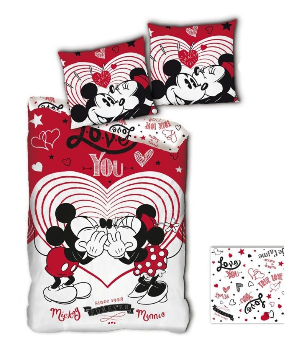 Disney Minnie Mouse Bettwäsche Disney Minnie und Mickey Maus Bettwäsche Set, Mikrofaser, 135-140x200 cm, Kissenbezug 63x63 cm