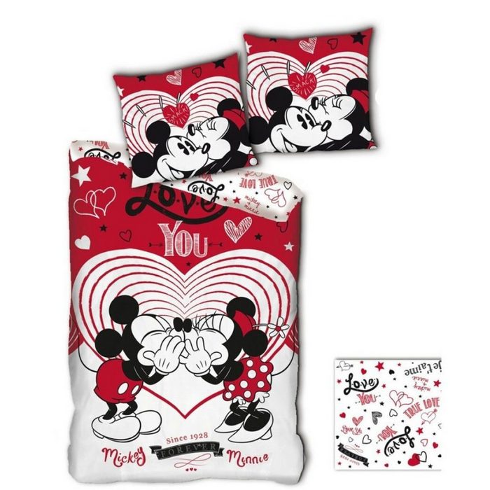 Bettwäsche Disney Minnie und Mickey Maus Mikrofaser Bettwäsche Set Disney Minnie Mouse Polyester 135-140x200 cm Kissenbezug 63x63 cm