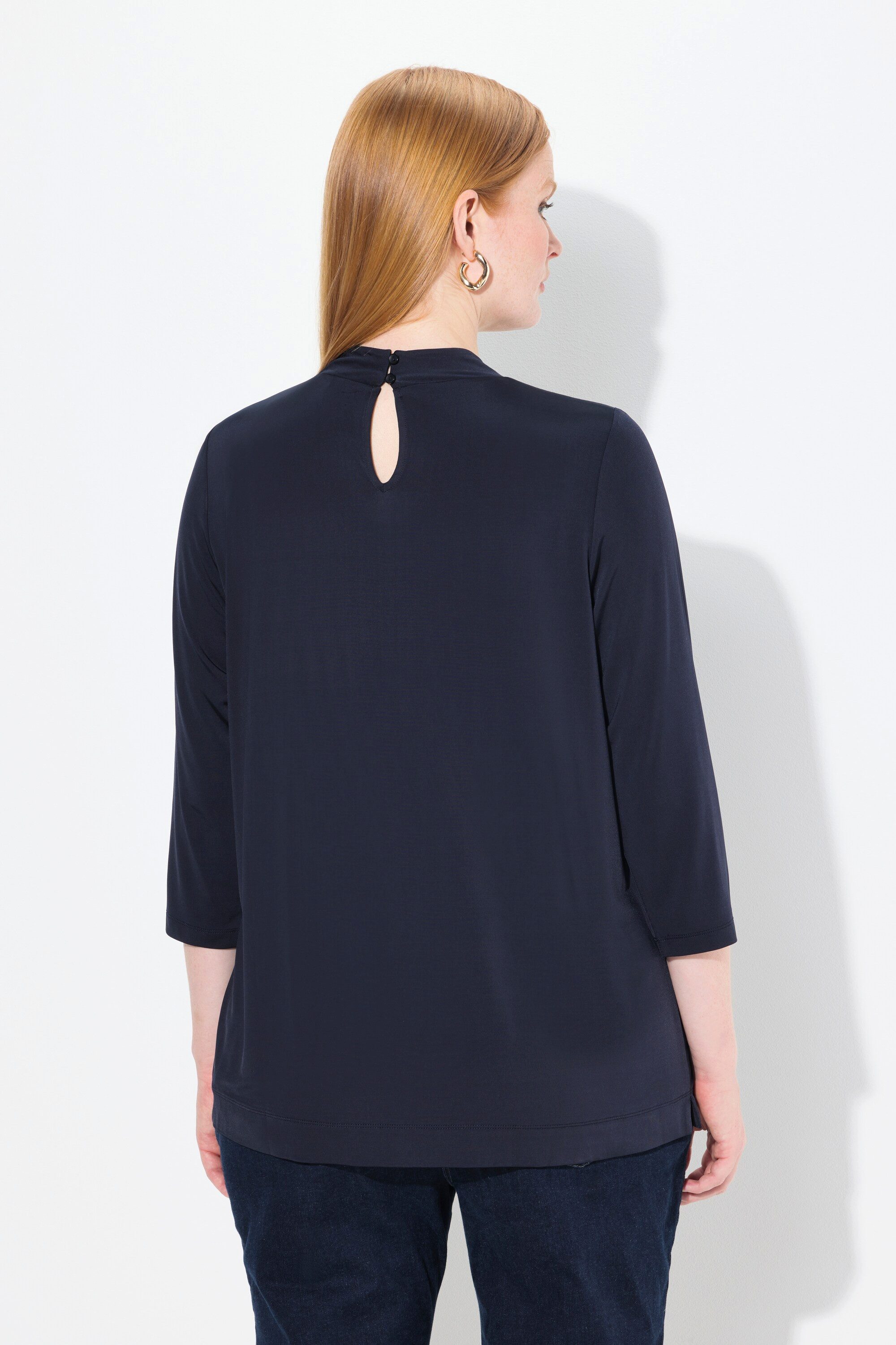 Ulla Popken Longsleeve Slinky-Blusenshirt Zierfalte Stehkragen 3/4-Arm