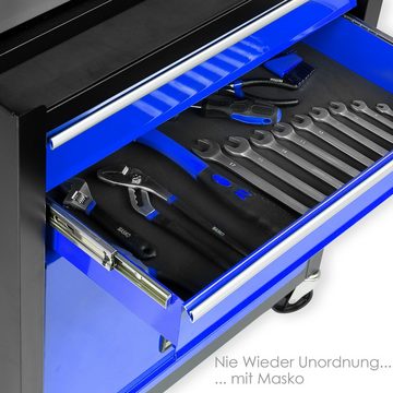 MASKO Werkstattwagen, blau, Werkzeugwagen inkl. Koffer 9 Fächer Abschließbar Metall Rollwagen