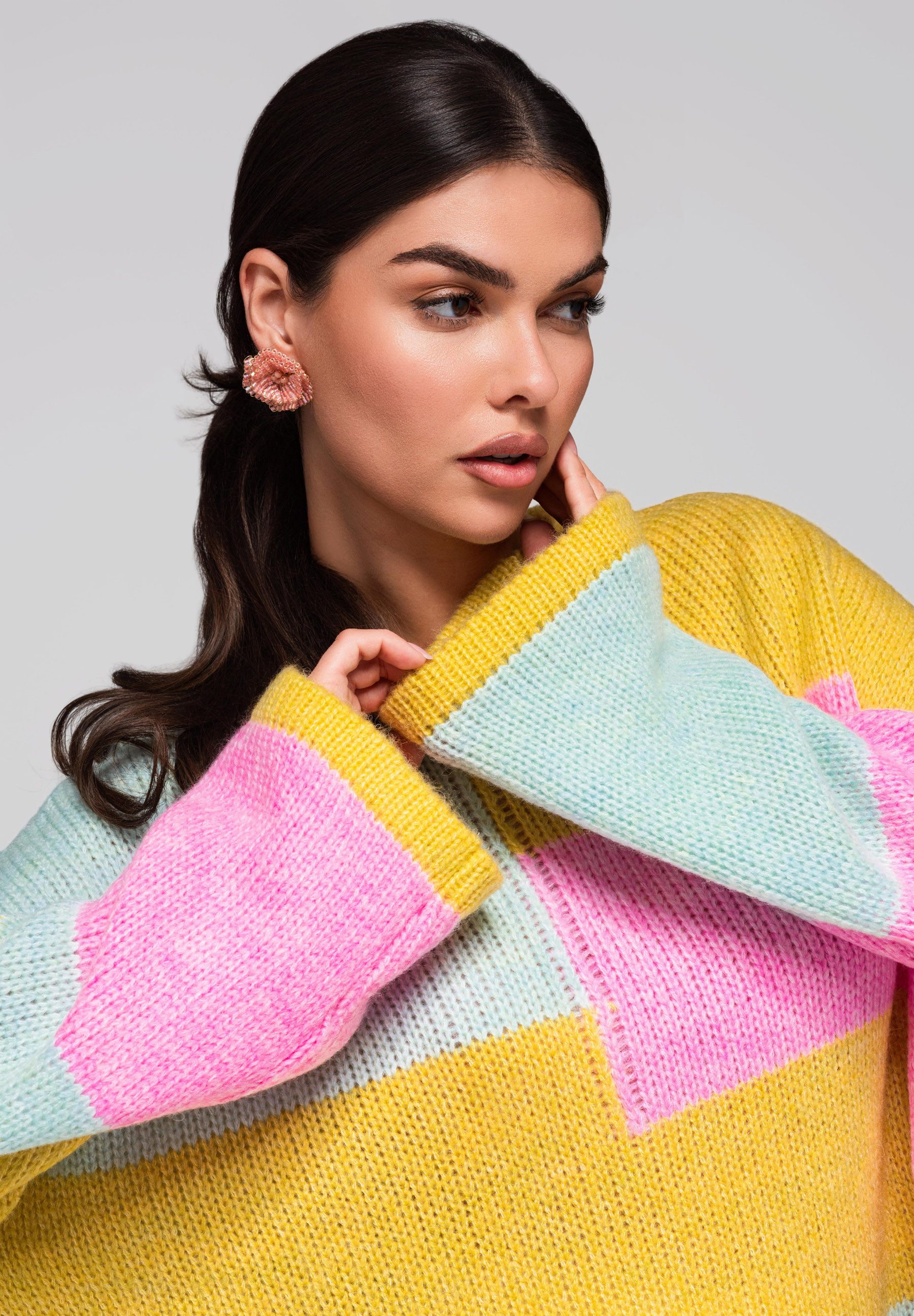 OMBRE Rundhalspullover Farbblock-Pullover mit Pastelltönen