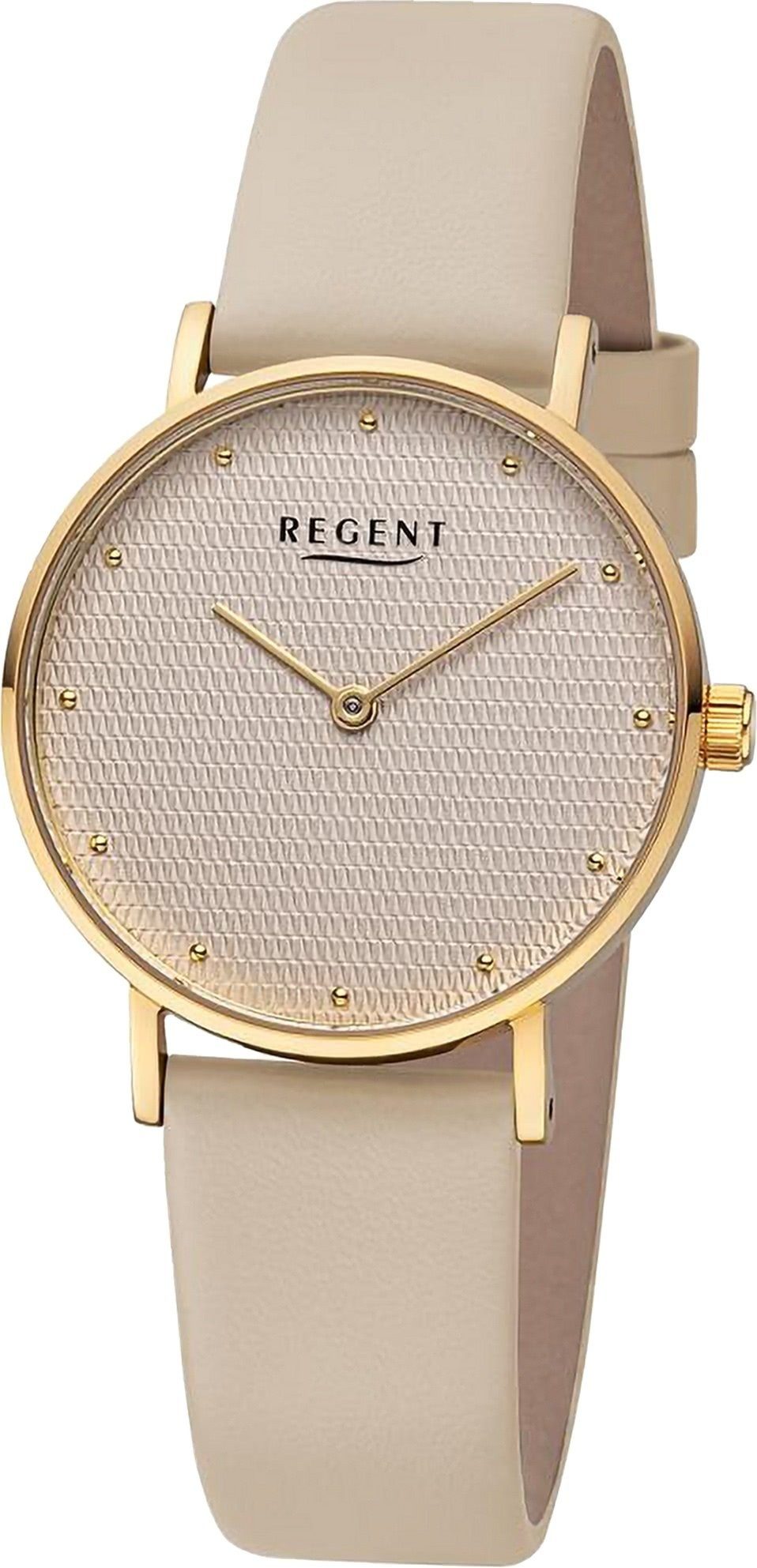 Regent Quarzuhr Regent Damen Armbanduhr Analog, Damen Armbanduhr rund, extra groß (ca. 32mm), Lederarmband