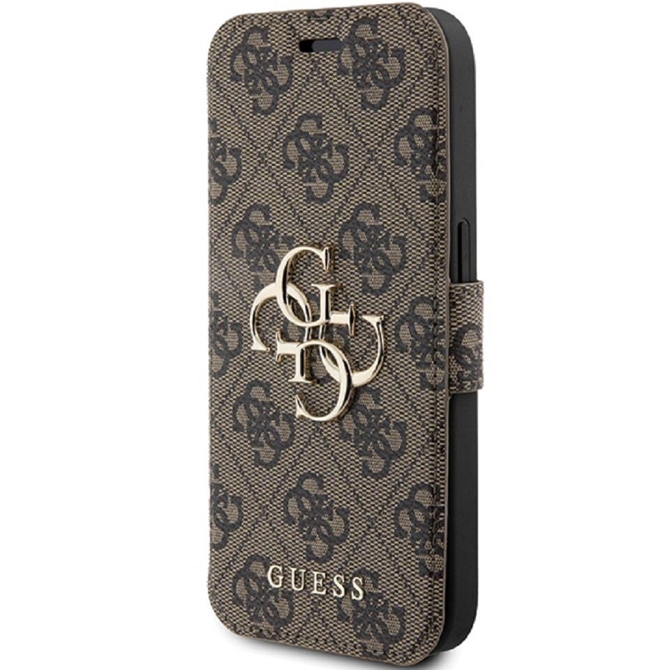 Guess Handyhülle Bookcase Cover iPhone 15 Pro braun Logo goldfarben aufstellbar 6,1 Zoll, Kartenfach – Bild 2 von 5