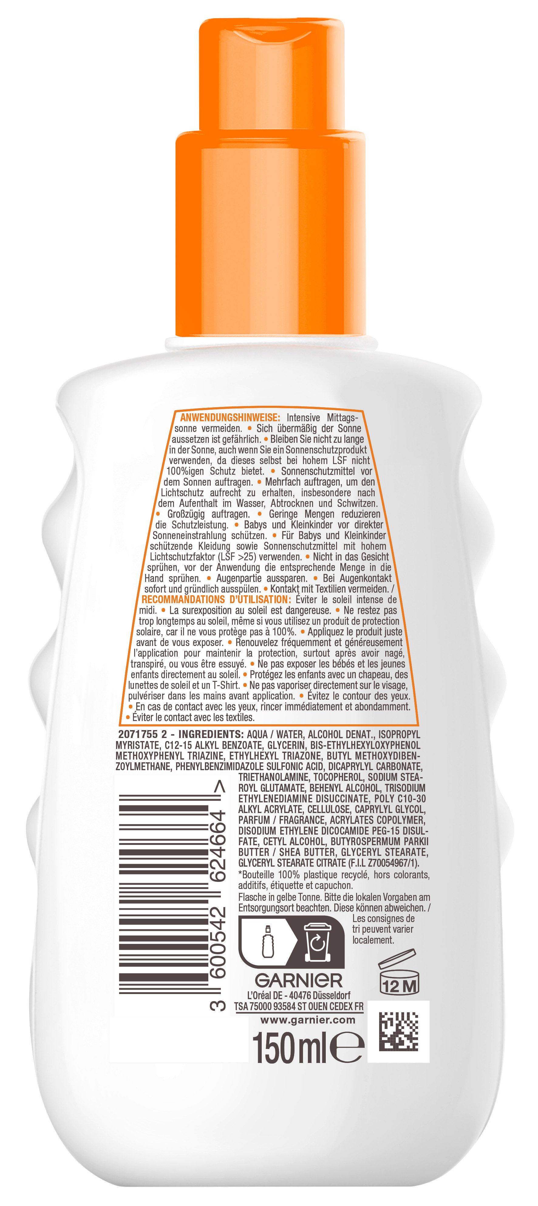 GARNIER Sonnenschutzspray AMBRE SOLAIRE HYDRA 24H, Beugt sonnenbedingte Hautalterung vor, wasserfest, zieht schnell ein.