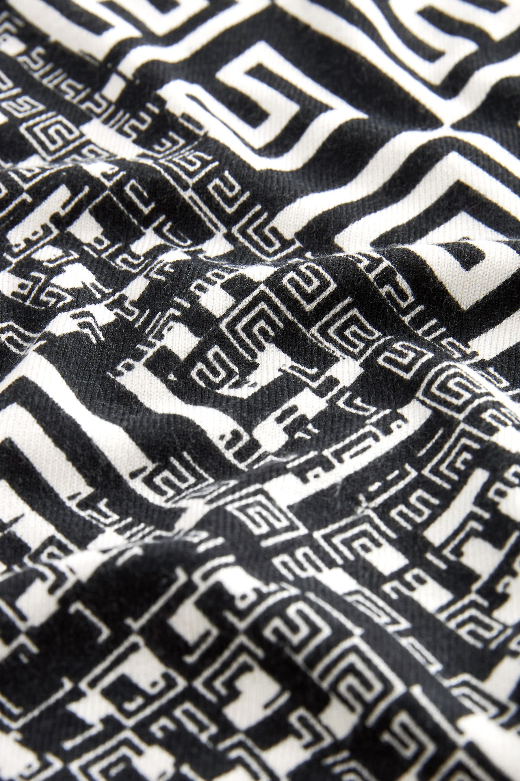 Next mit Rundhalspullover Black/White und Geo (1-tlg) Rundhalsausschnitt Pullover Print