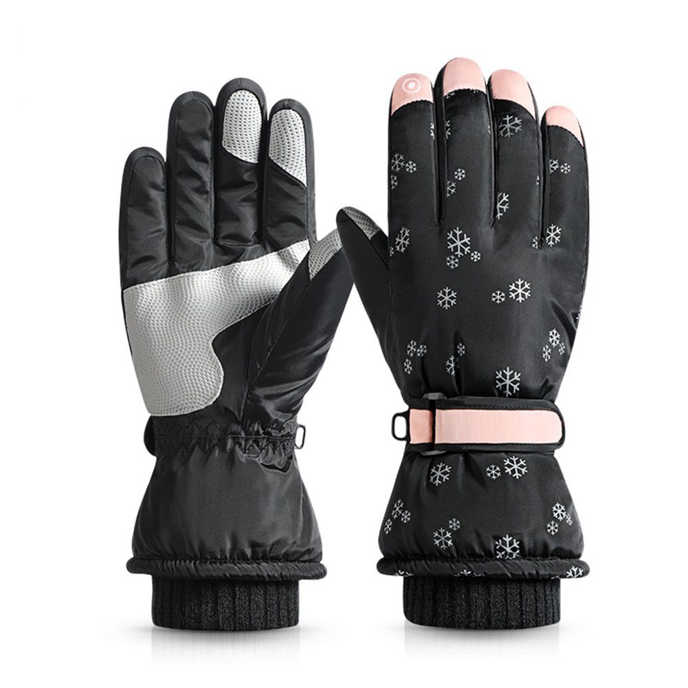 Skihandschuhe Wasserdichte elegant Blusmart Winter-Schneeflocken-Druck-Sporthandschuhe, black
