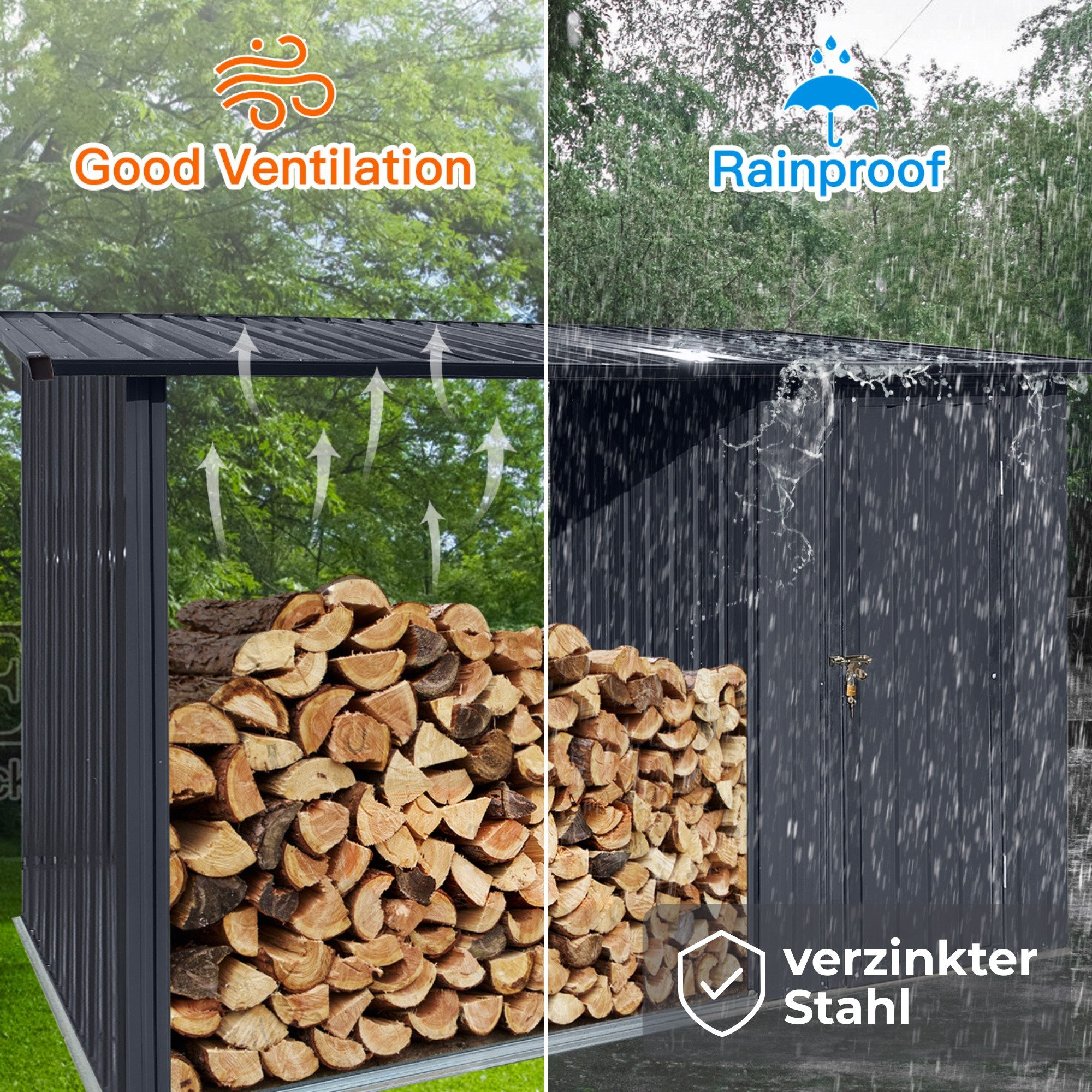 Albatros International Gerätehaus Profi Gerätehaus wetterfest Geräteschuppen Gartenschrank Gartenhaus, BxT: 266x127 cm, (M, 266x127x161cm), verzinktes Metall An – Bild 5 von 5