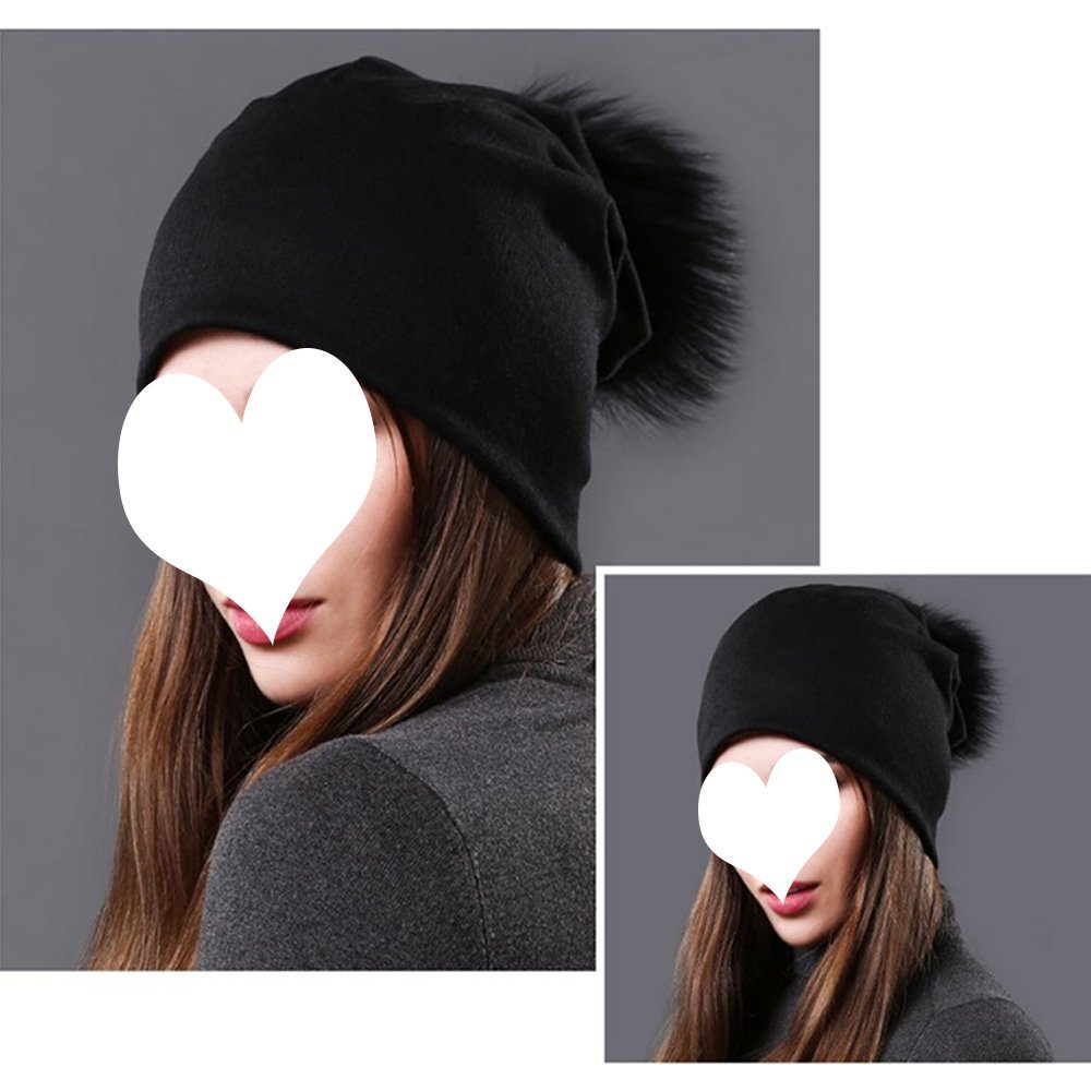 für Wintermützen Bommelmütze Wintermütze Mütze Warme und Dekorative Weich Warme bequem Strickmütze Damen Damen, Frauen, Schwarz (1-St) für