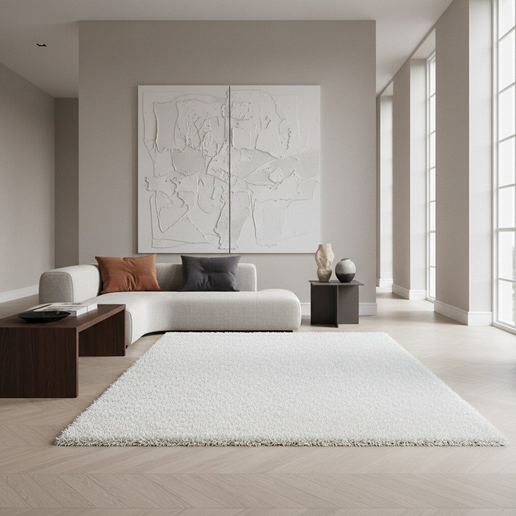 KADIMA DESIGN Teppich Shaggy Uni Style Polypropylen Wohnzimmer Teppich Hochflor, Läufer, Höhe: 52 mm, Handwäsche, Rücken aus Jute, …